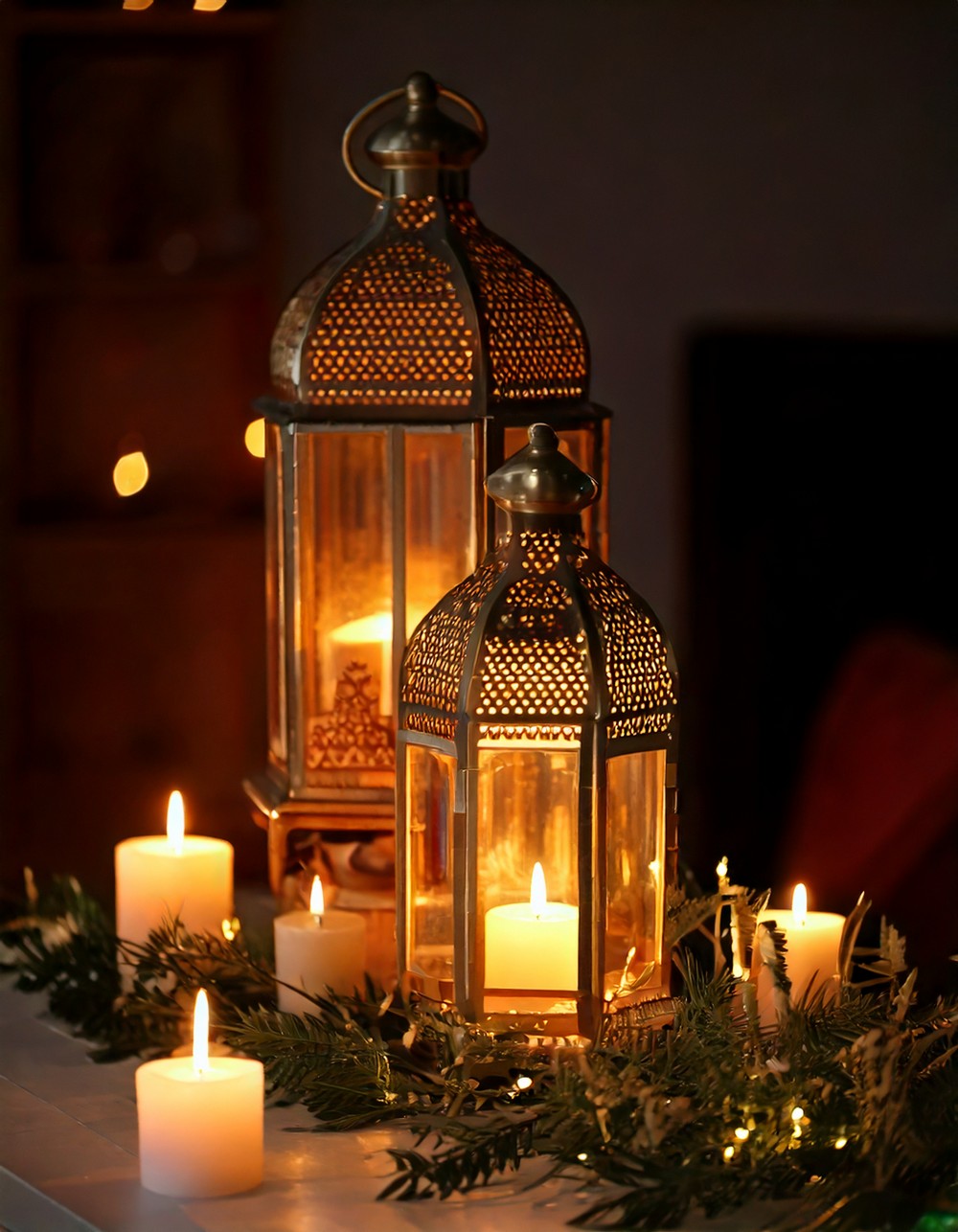 Lantern Centerpiece with Flickering Candles