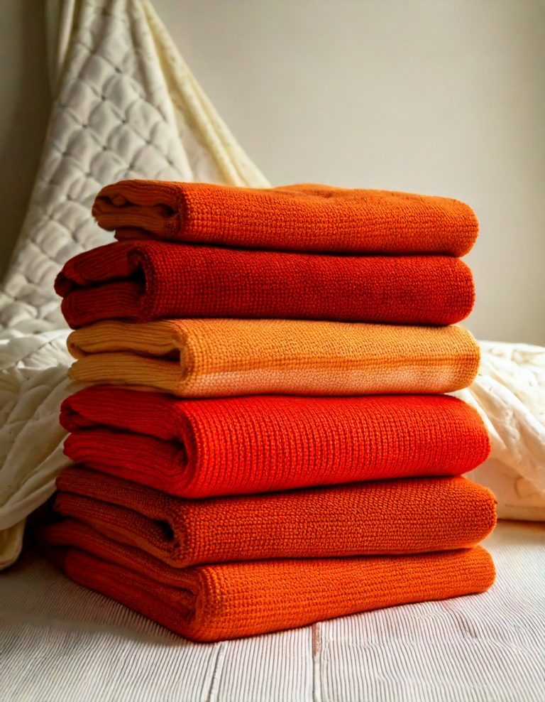 Layer Lightweight Blankets in Burnt Orange and Cream