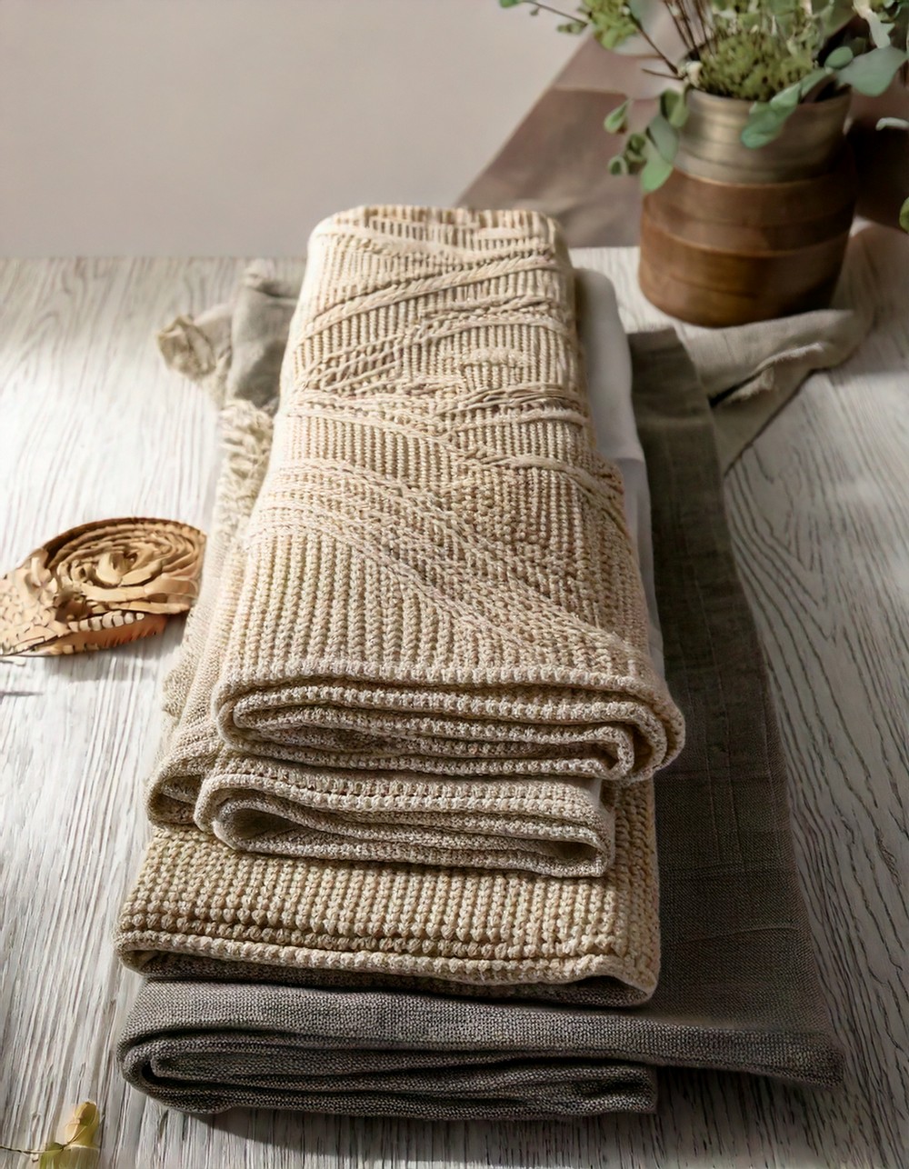 Layered Linen Runner with Knitted Accents