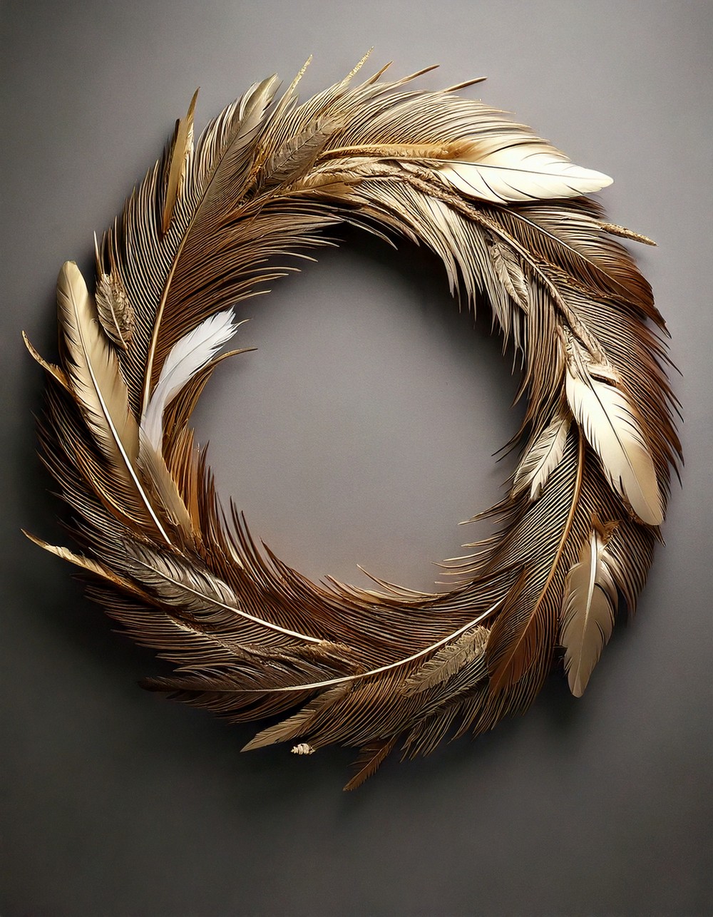 Luxe Feather and Metallic Leaf Wreath