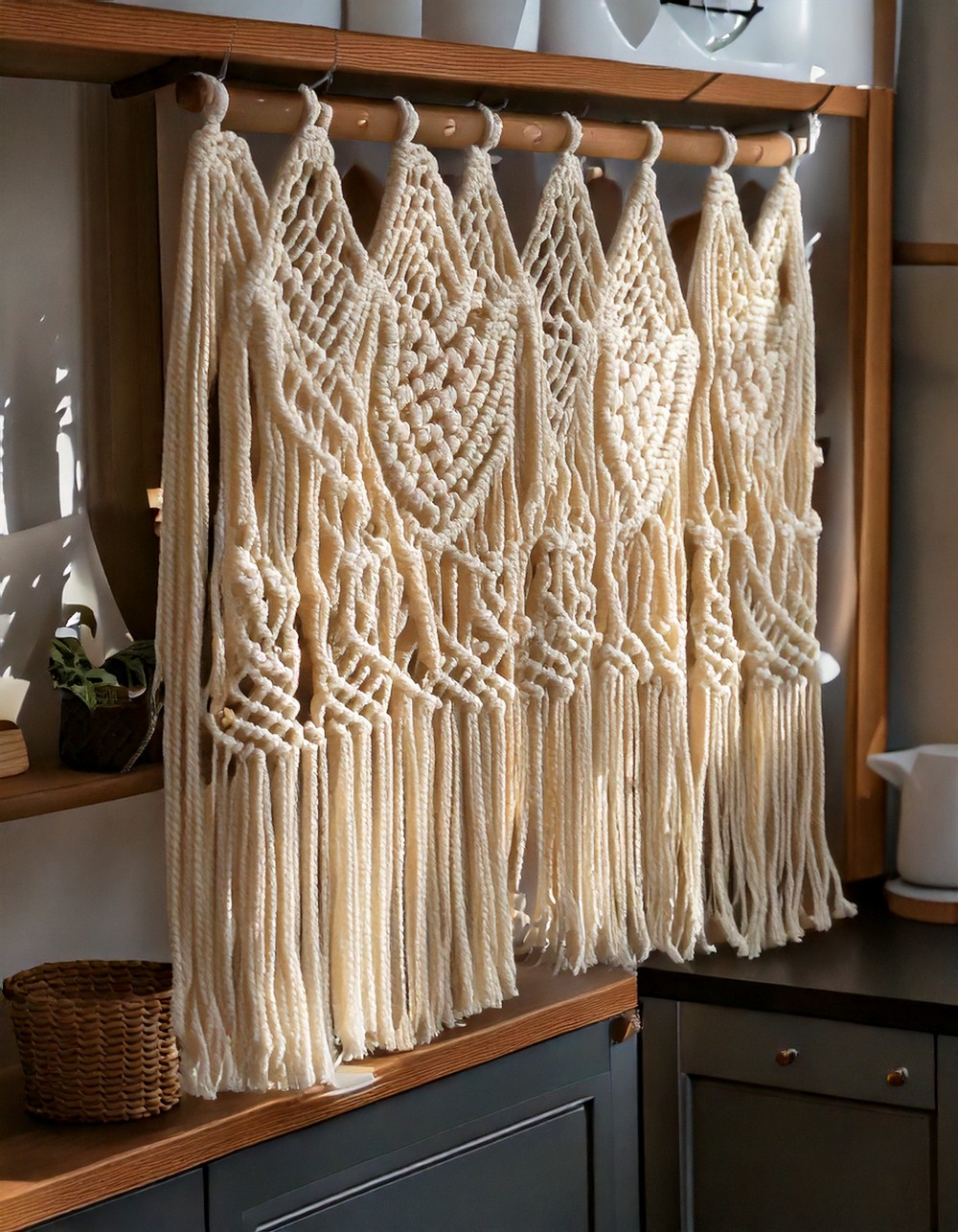 Macramé Curtain Accents for Kitchen Windows