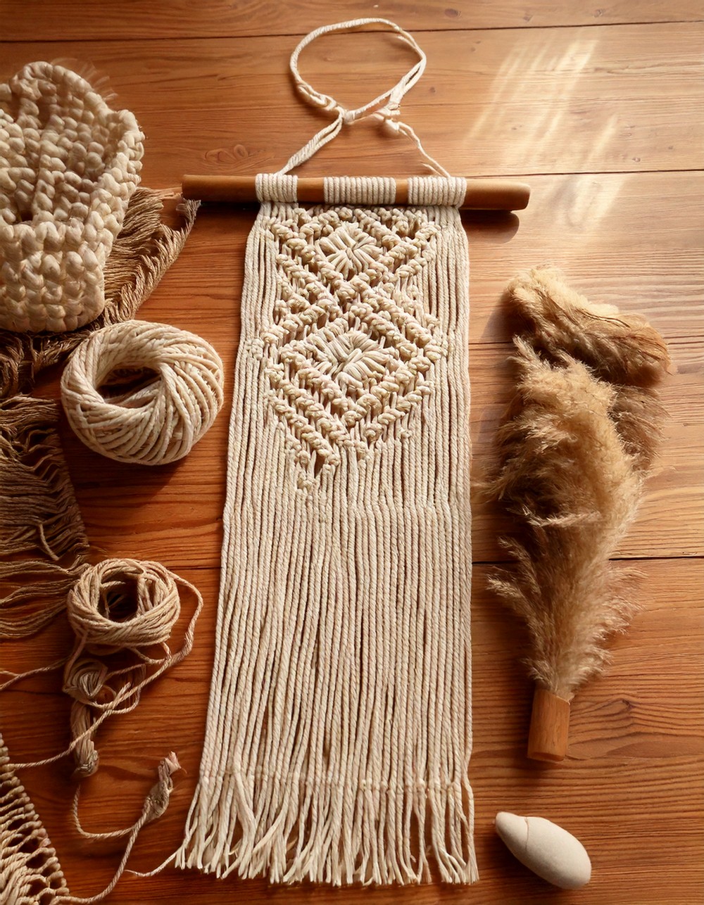 Macramé Runner with Wooden Accessories