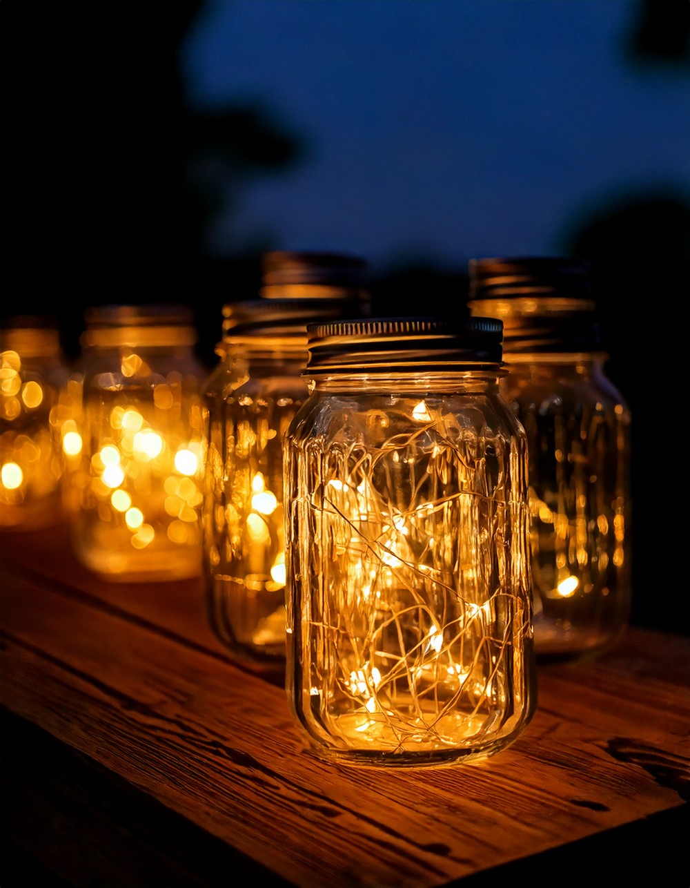 Mason Jar Lanterns with Twinkle Lights
