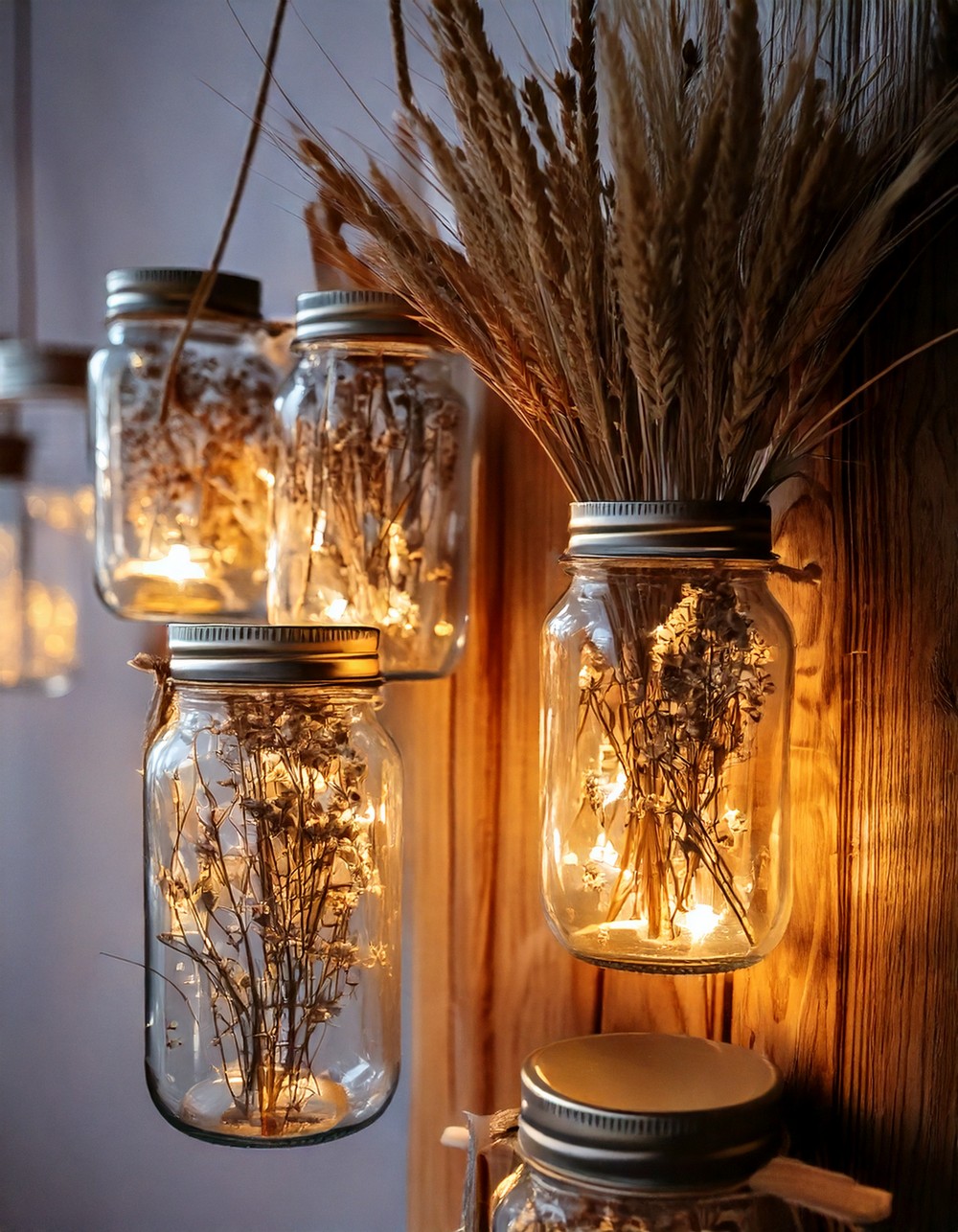 Mason Jar Wall Sconces with Dried Flowers