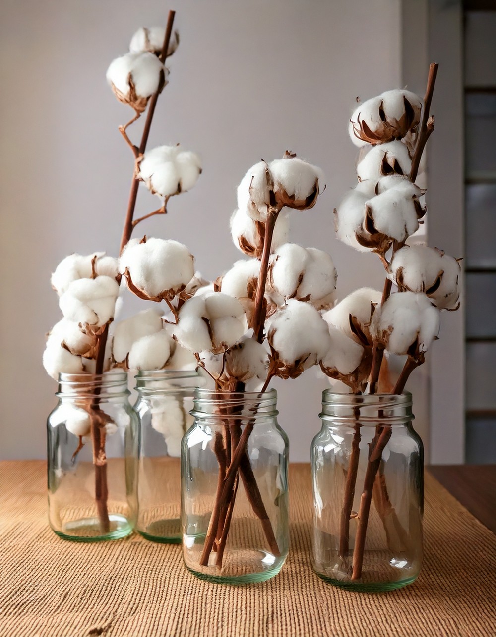 Mason Jars Filled with Cotton Stems