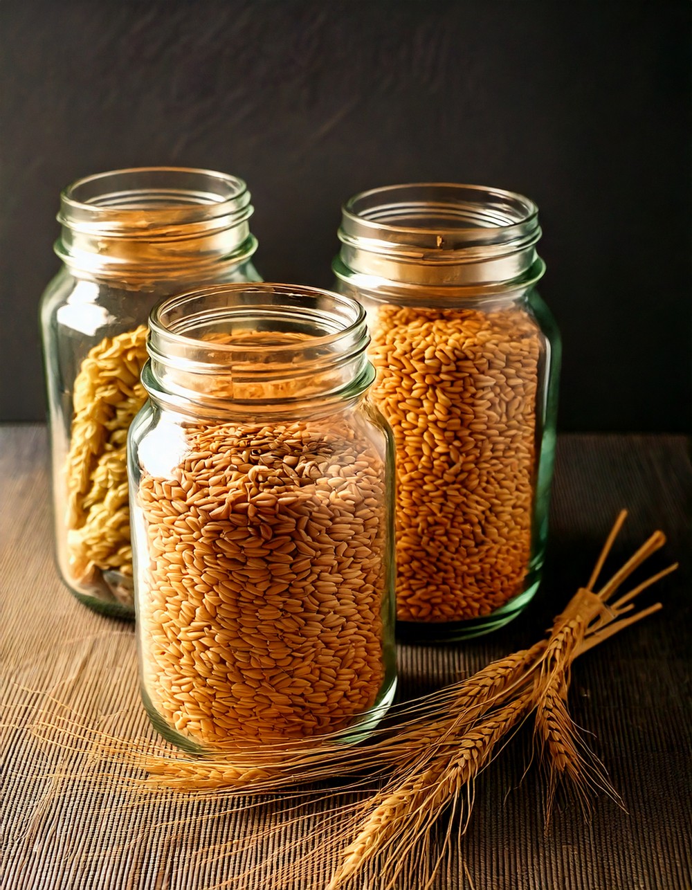 Mason Jars Filled with Dried Wheat