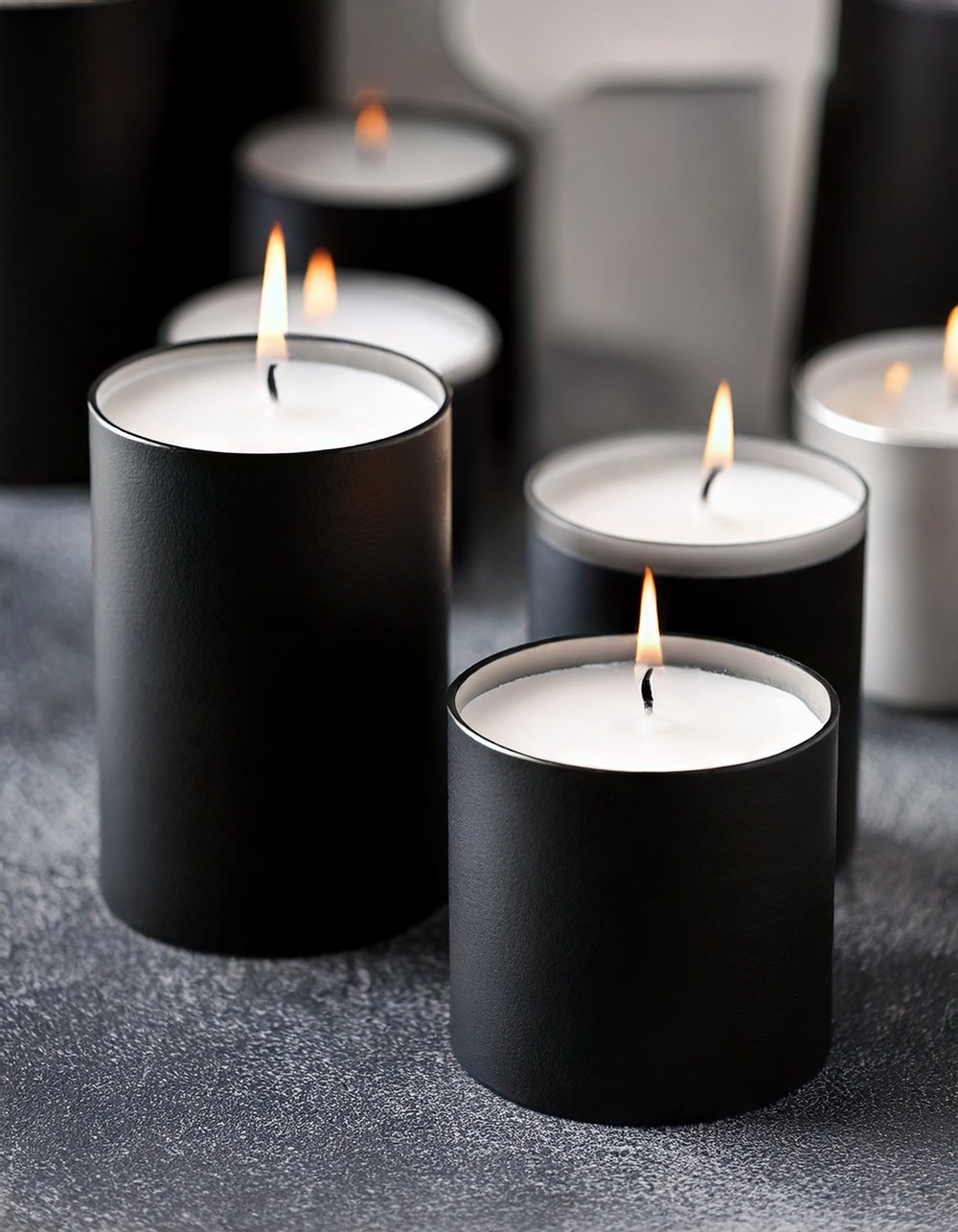 Matte Black Candle Holders with White Candles