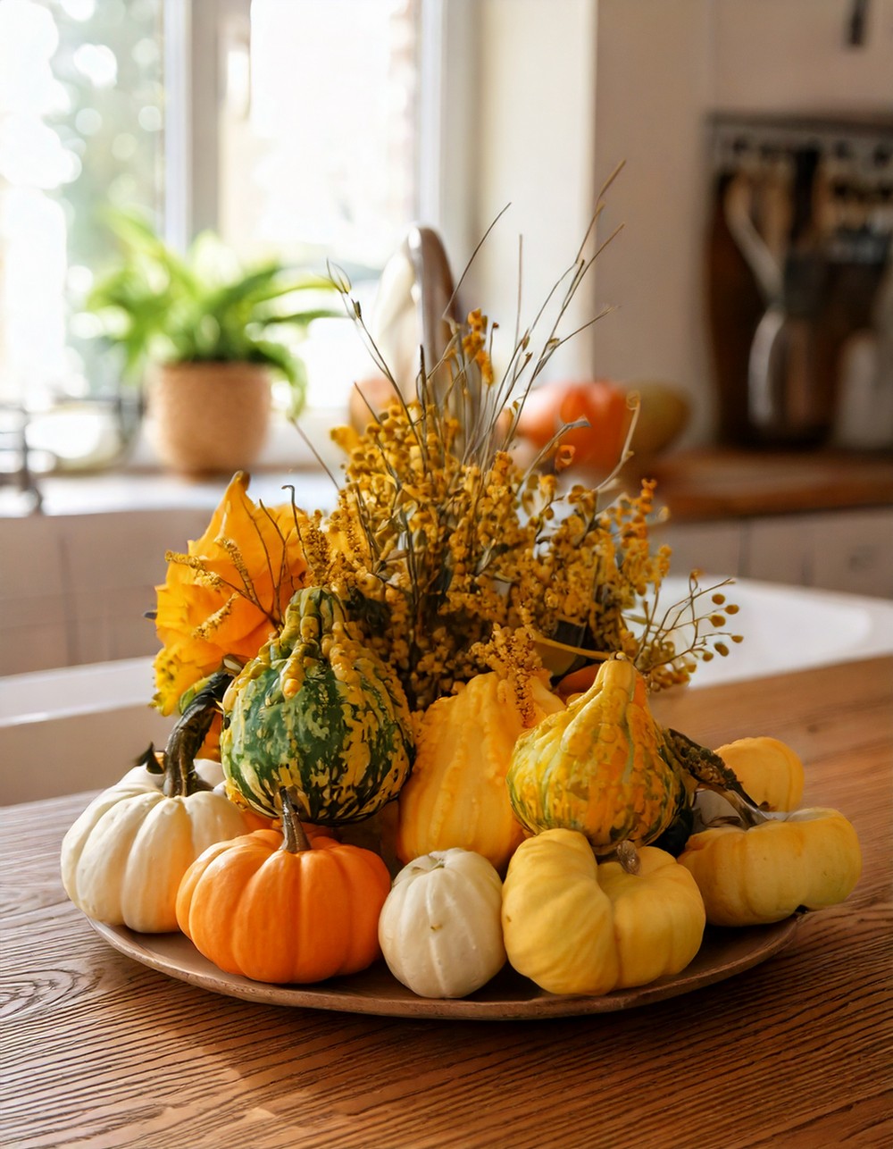 Mini Gourd Arrangement for the Kitchen Island