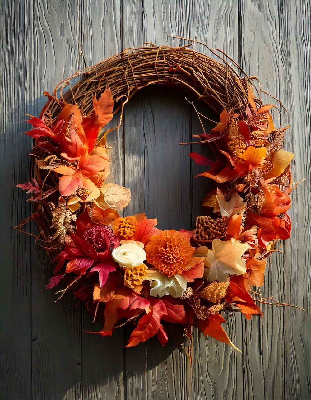Monogrammed Grapevine Wreath with Fall Blooms
