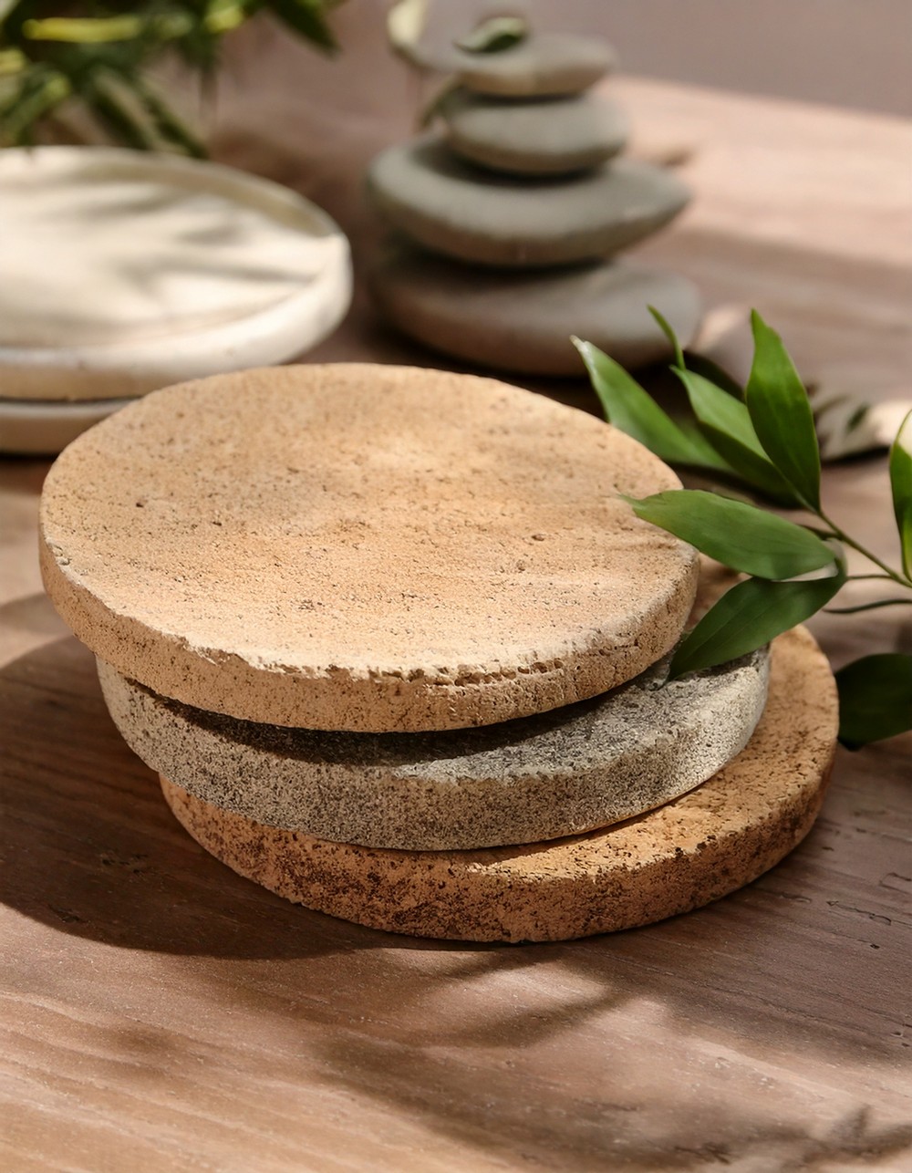 Natural Stone Coasters in Soft Earth Tones