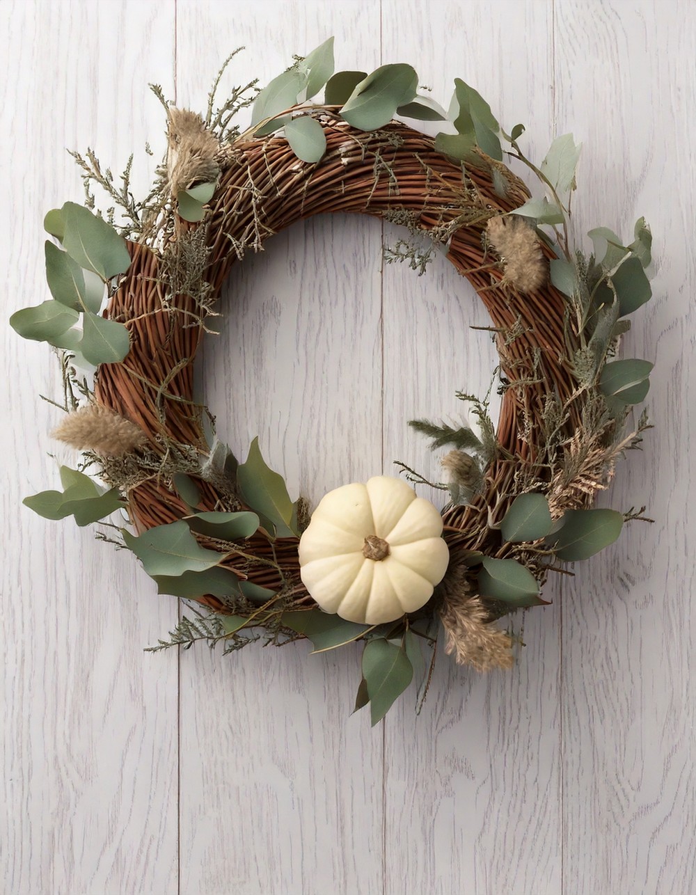 Neutral Pumpkin and Eucalyptus Wreath