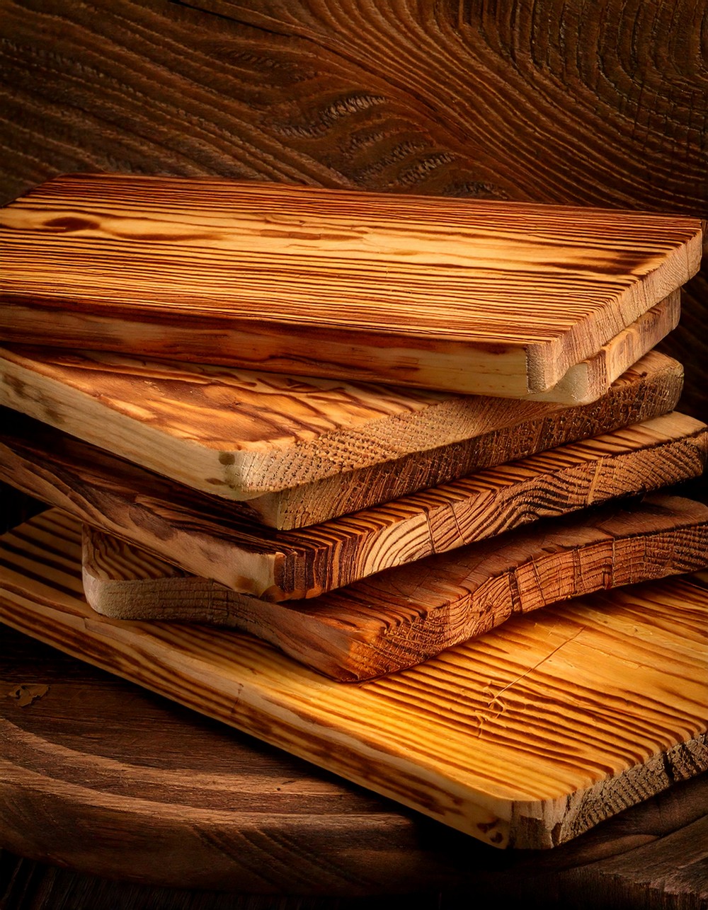 Old Wooden Breadboards Layered as Backdrops