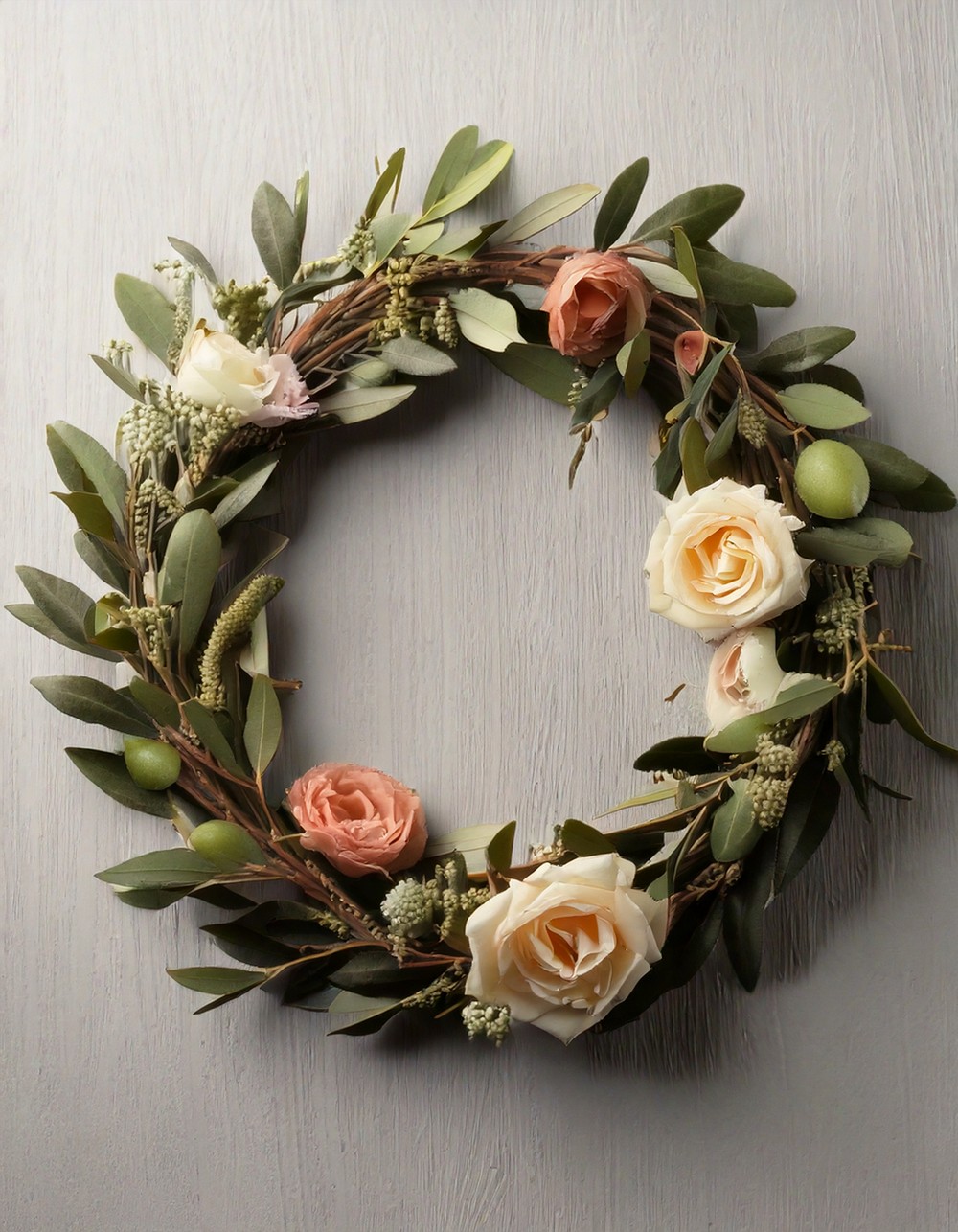 Olive Branch and Soft Rose Wreath