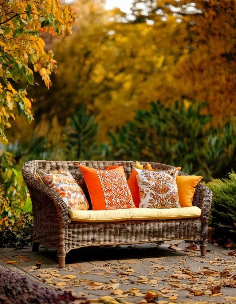 Outdoor Loveseat with Harvest-Themed Cushions