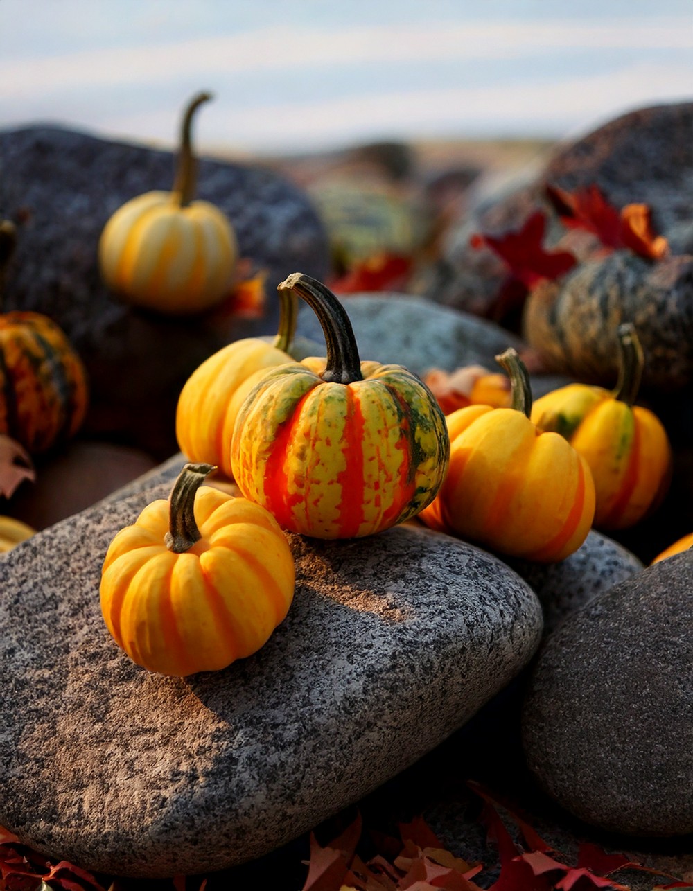 Painted Rocks as Mini Pumpkins