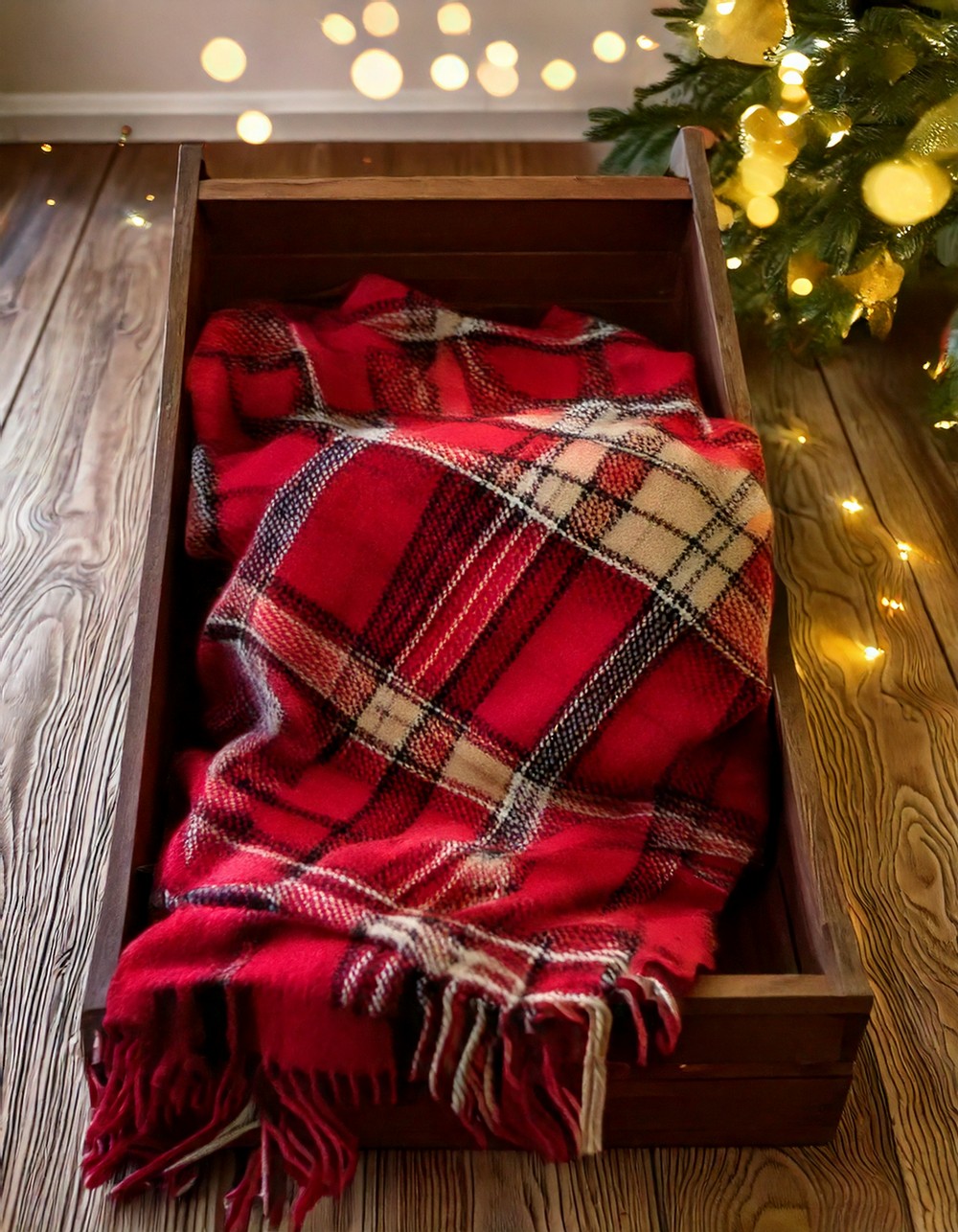 Plaid Throw Blanket Layered Under a Tray