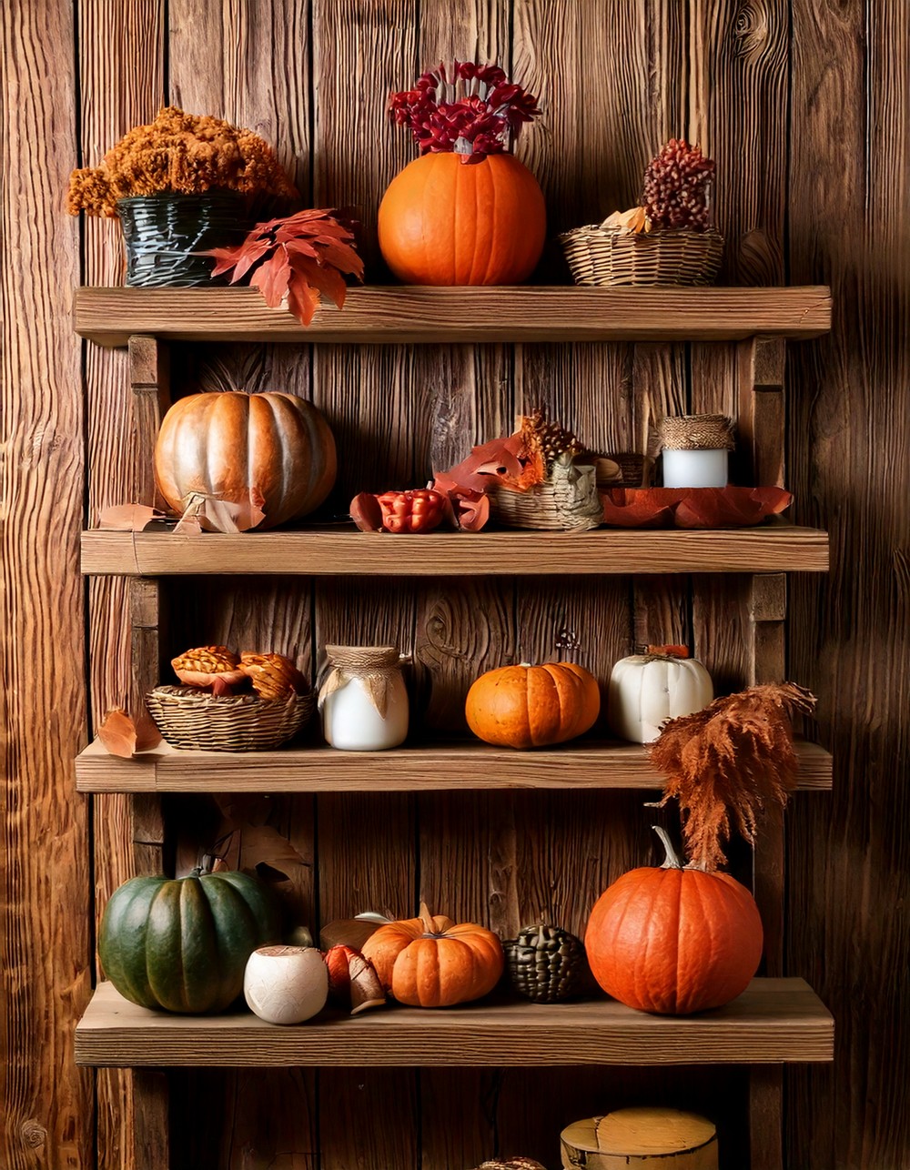 Reclaimed Wood Shelves with Fall Decor