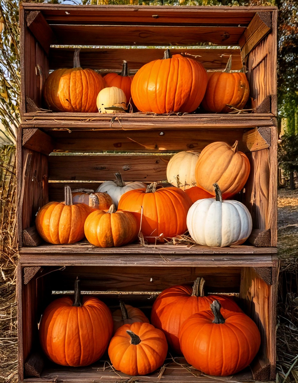 Rustic Crate Display with Faux Pumpkins