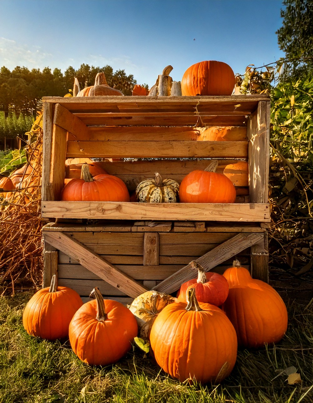 Rustic Crate Display with Pumpkins