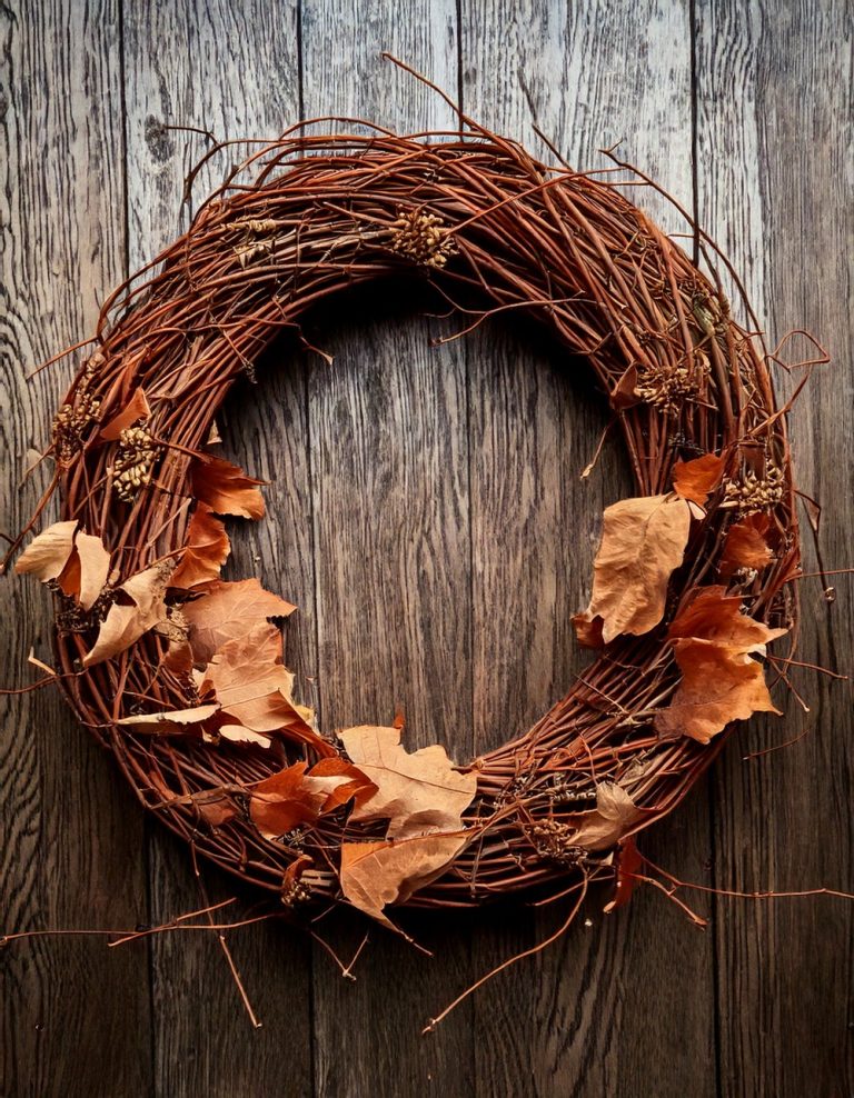 Rustic Grapevine Wreath with Dried Leaves