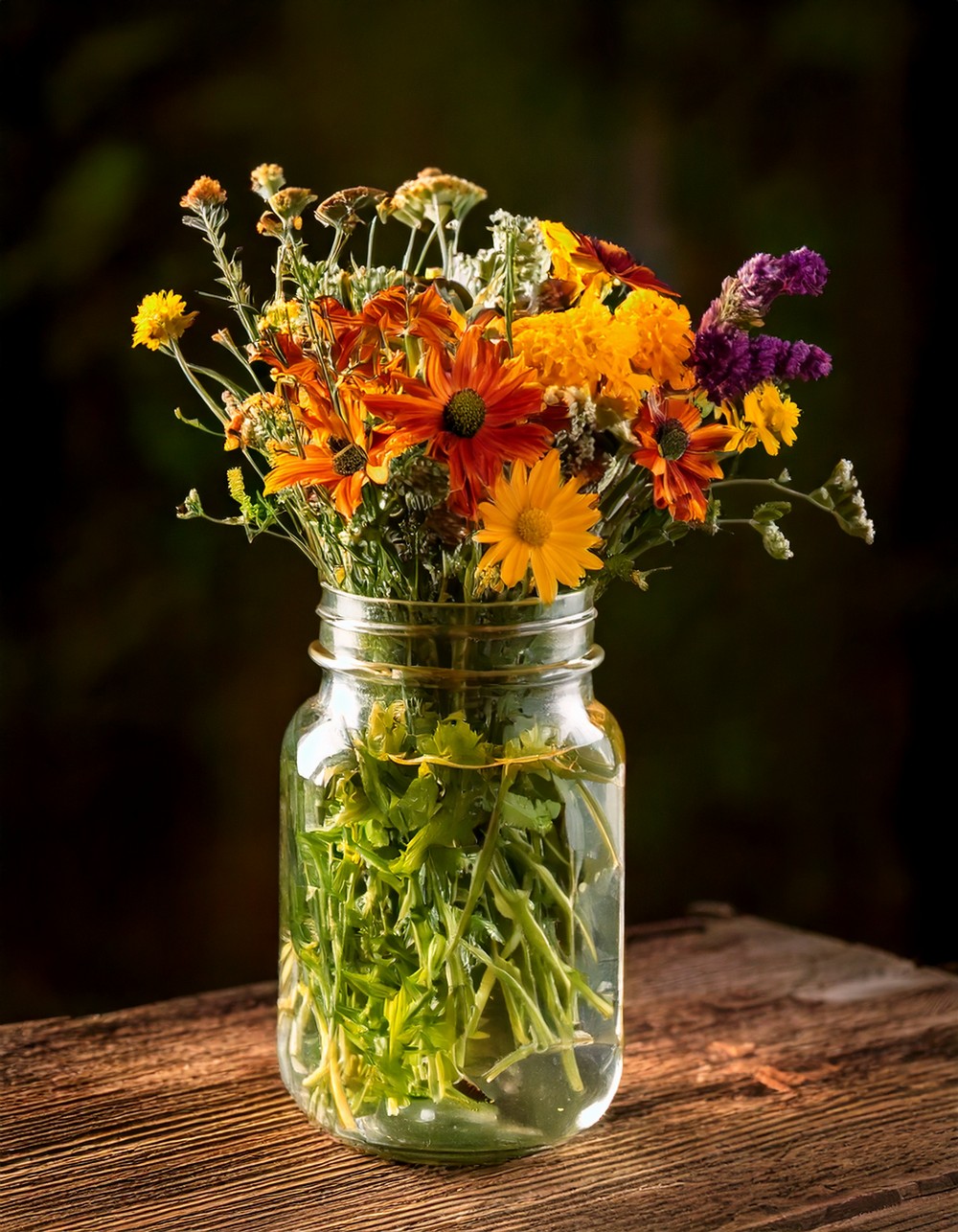 Rustic Mason Jar with Fall Wildflowers
