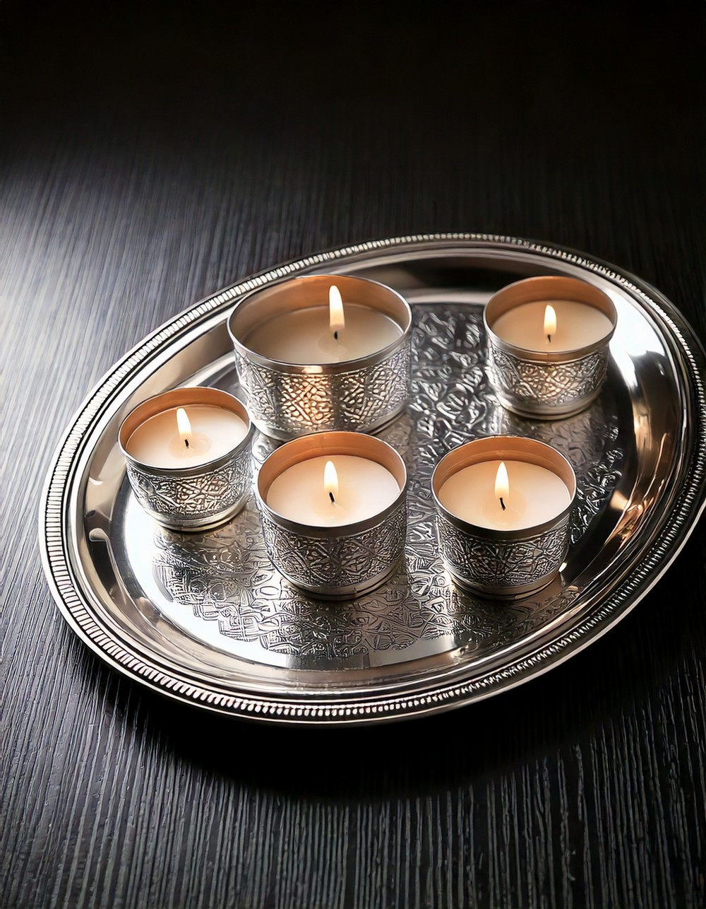 Silver Tray with Tea Light Holders