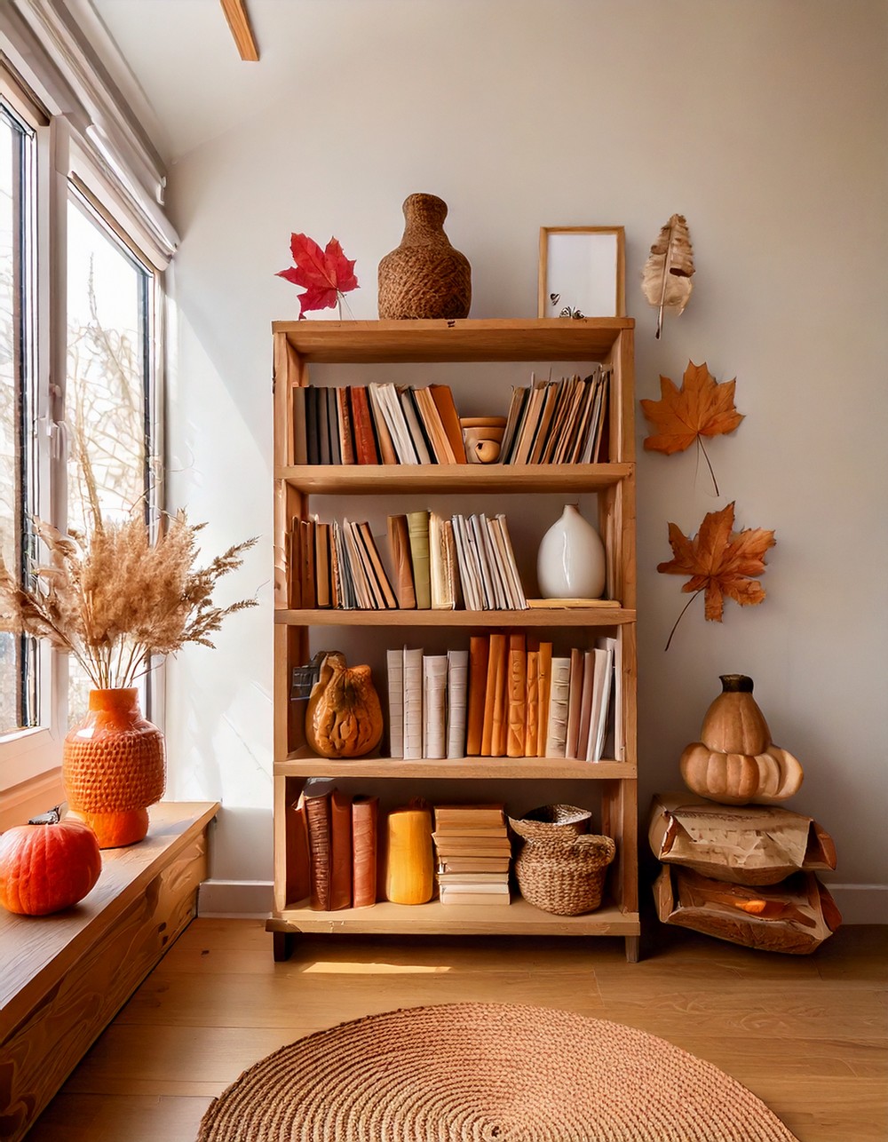 Simplify Bookshelves with Curated Fall Pieces