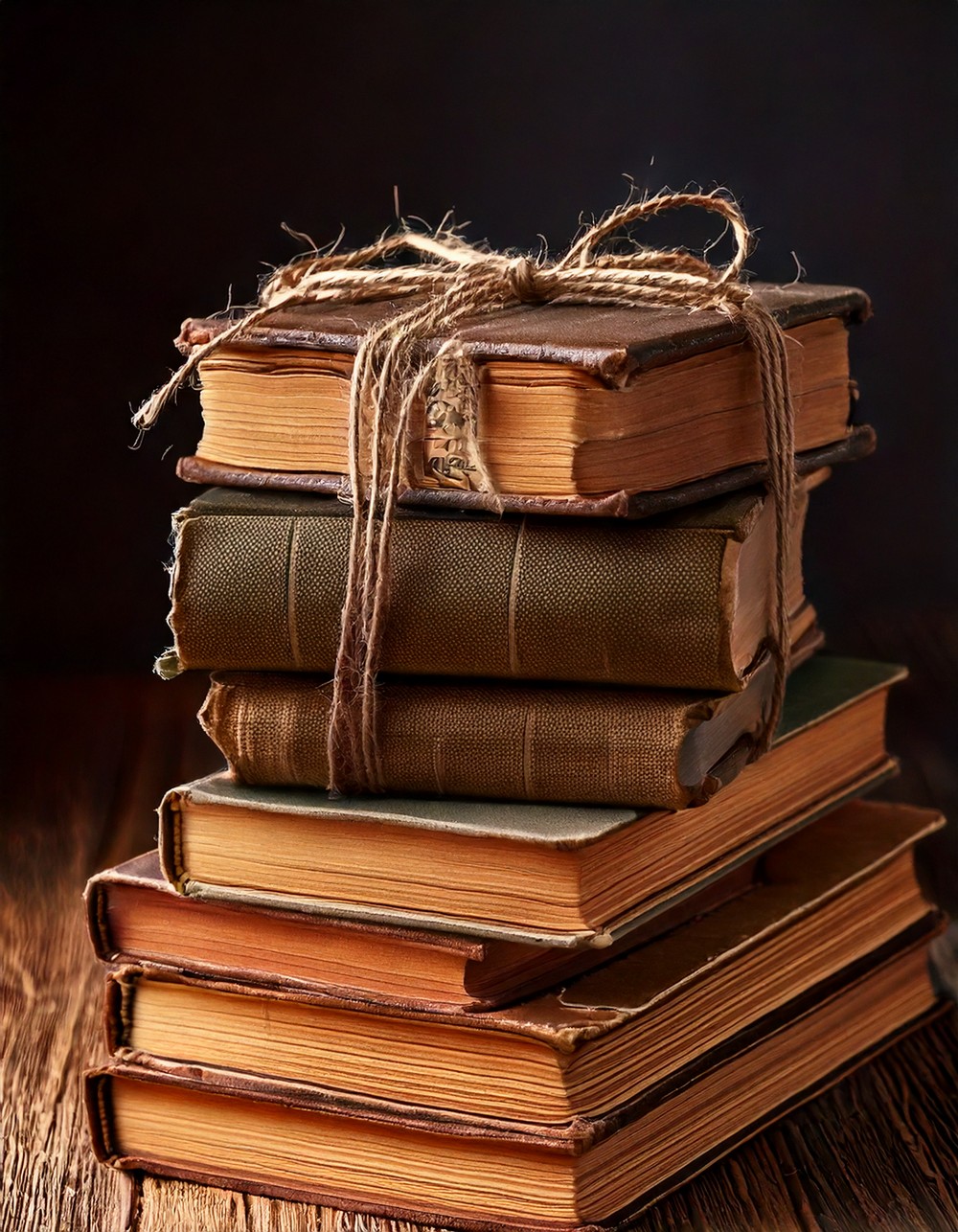 Stacked Antique Books with Twine Wraps