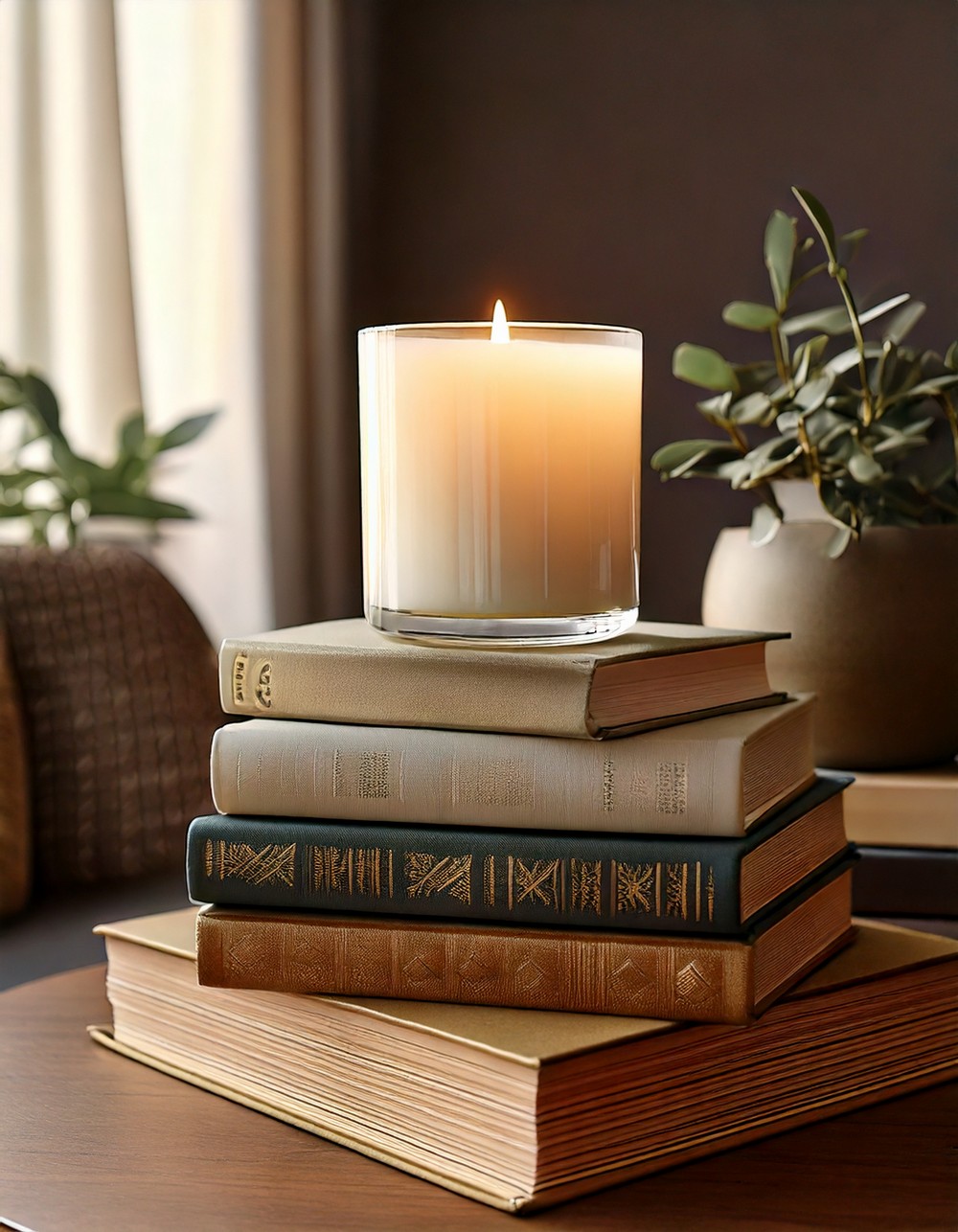 Stacked Coffee Table Books with a Chic Candle