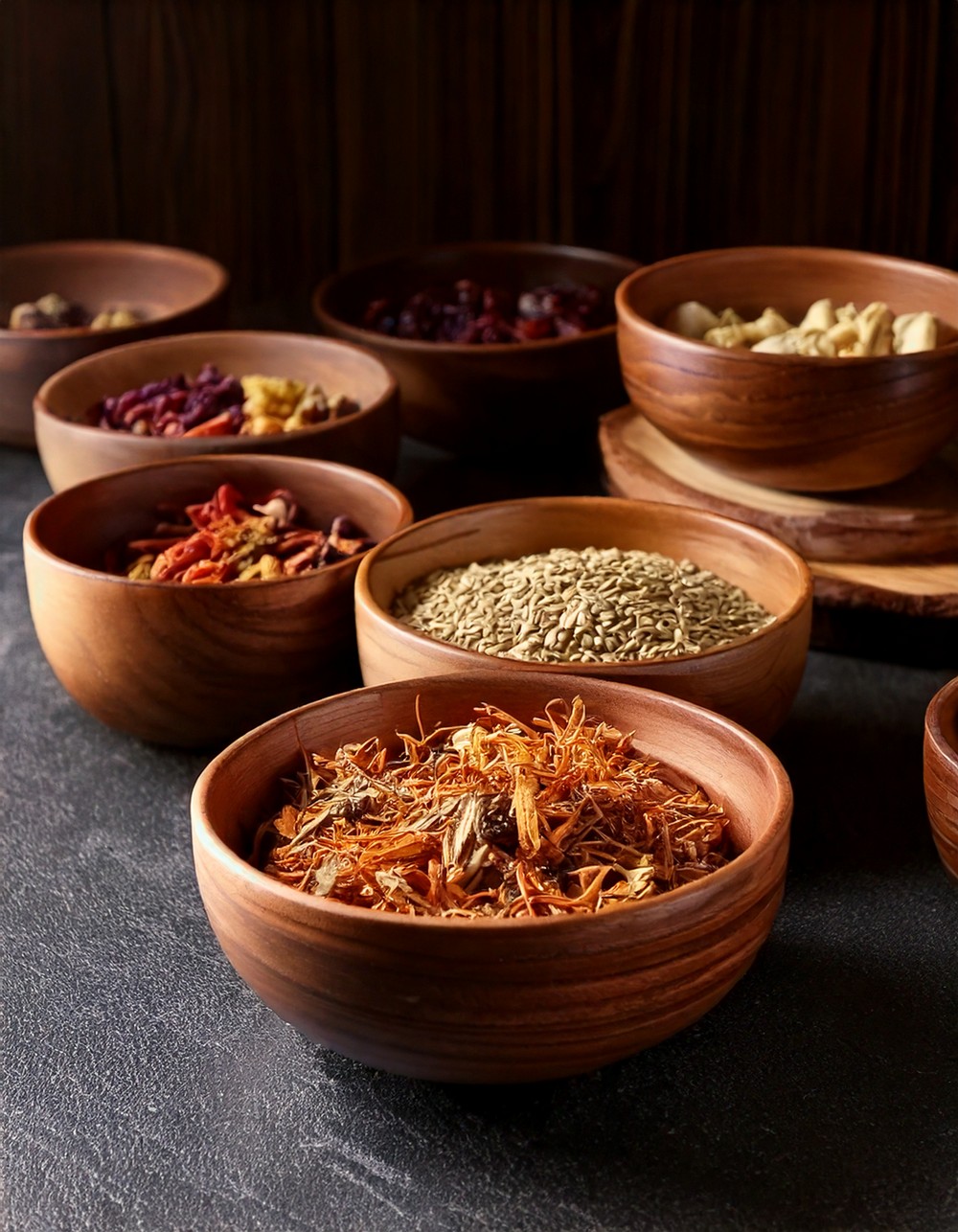Stoneware Bowls Filled with Dried Elements