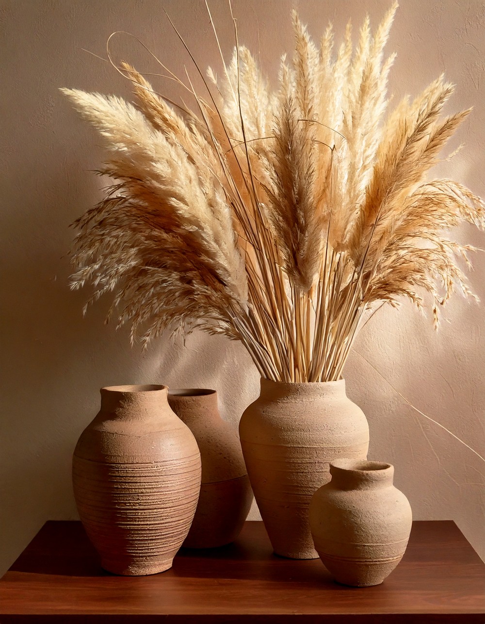Stoneware Vases with Dried Pampas Grass