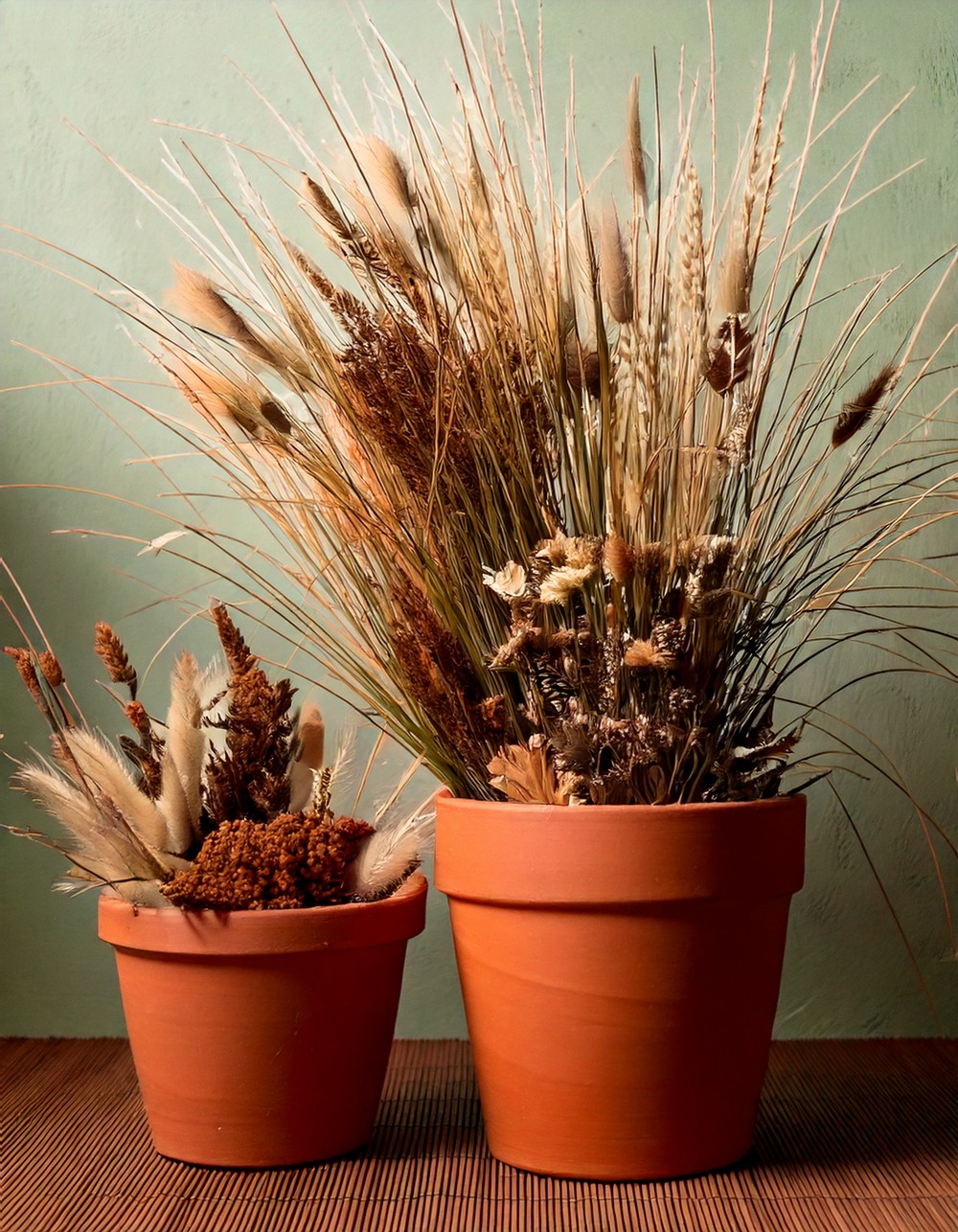 Terracotta Pots with Dried Floral Arrangements