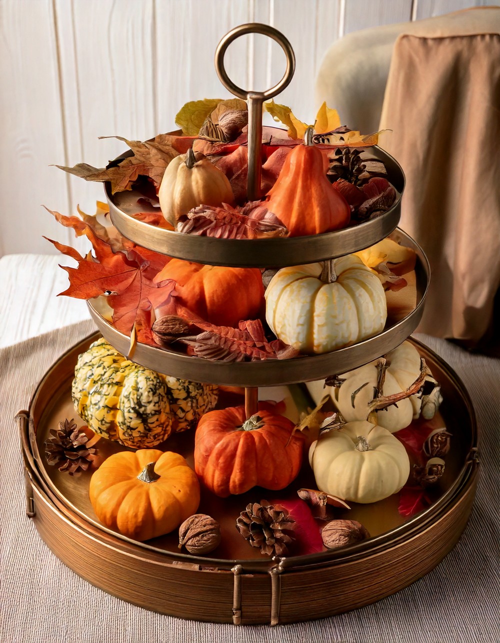Tiered Tray Styled with Fall Essentials