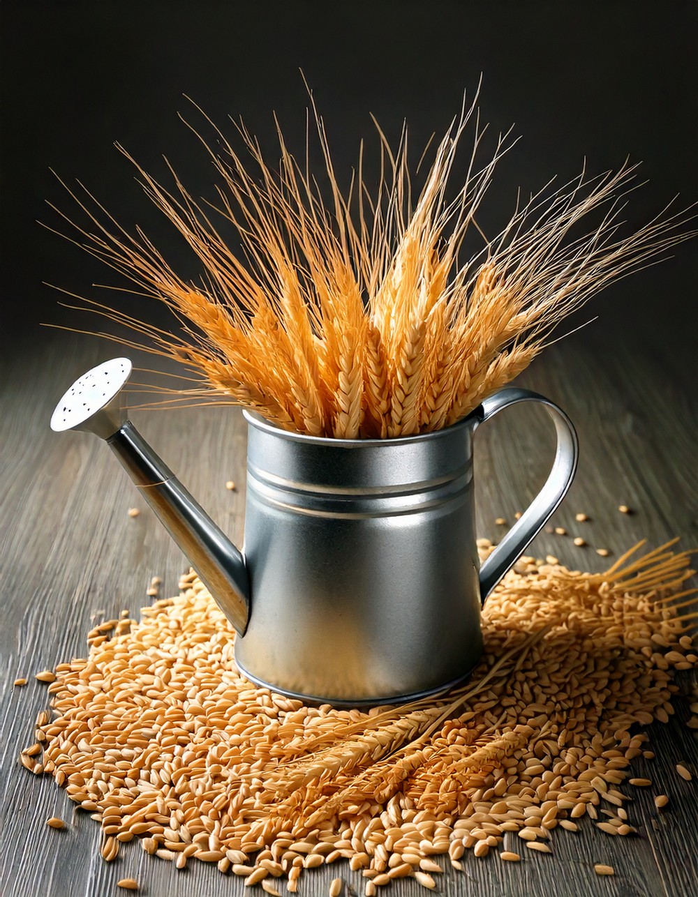 Tin Watering Can with Dried Wheat
