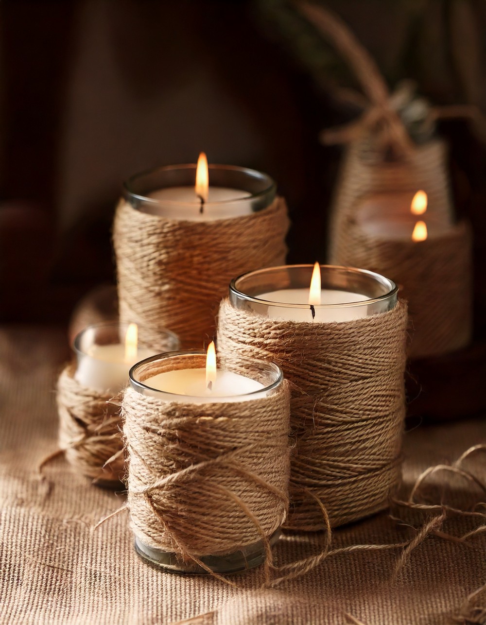 Twine-Wrapped Candle Holders