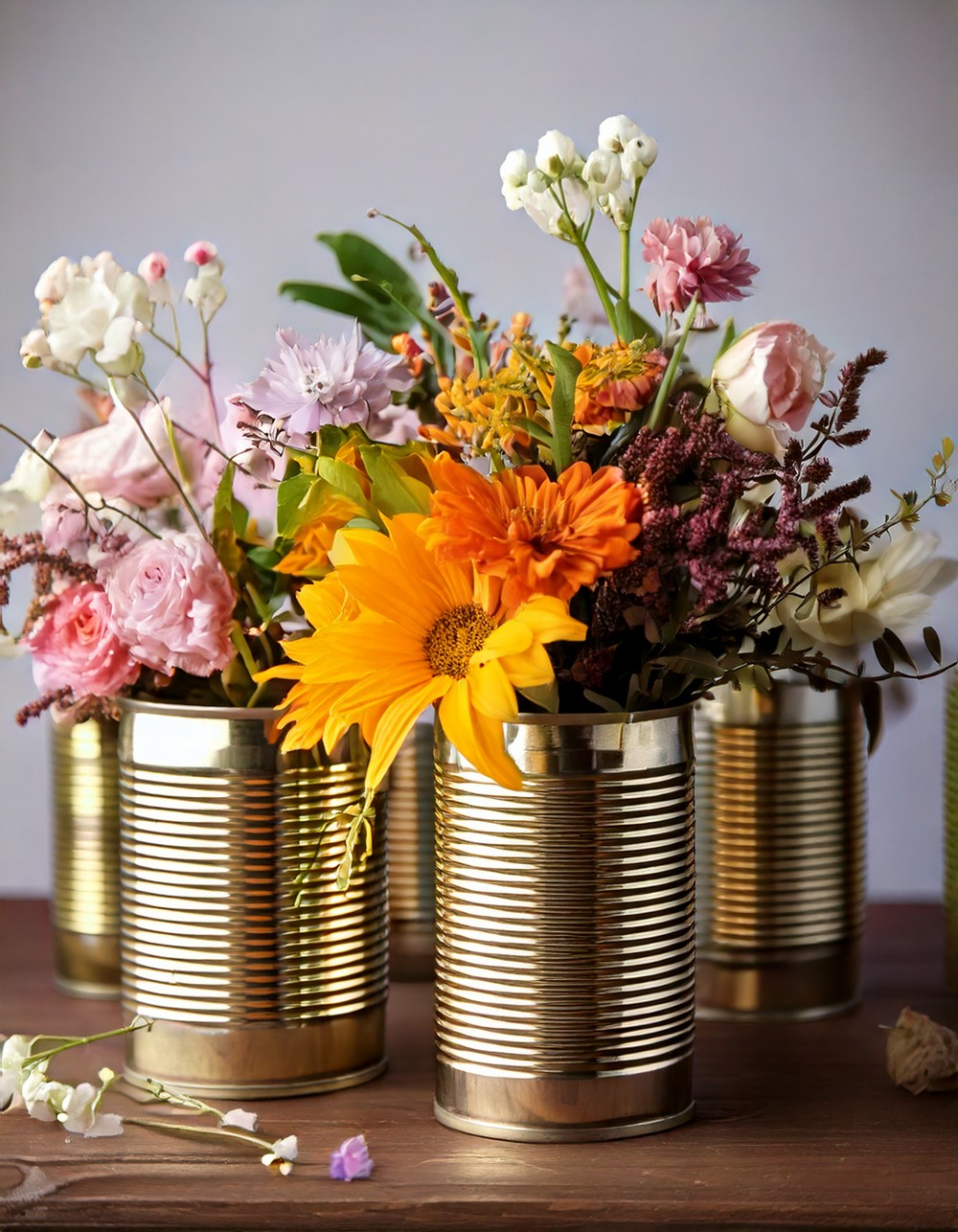 Upcycled Tin Can Vases with Seasonal Flowers