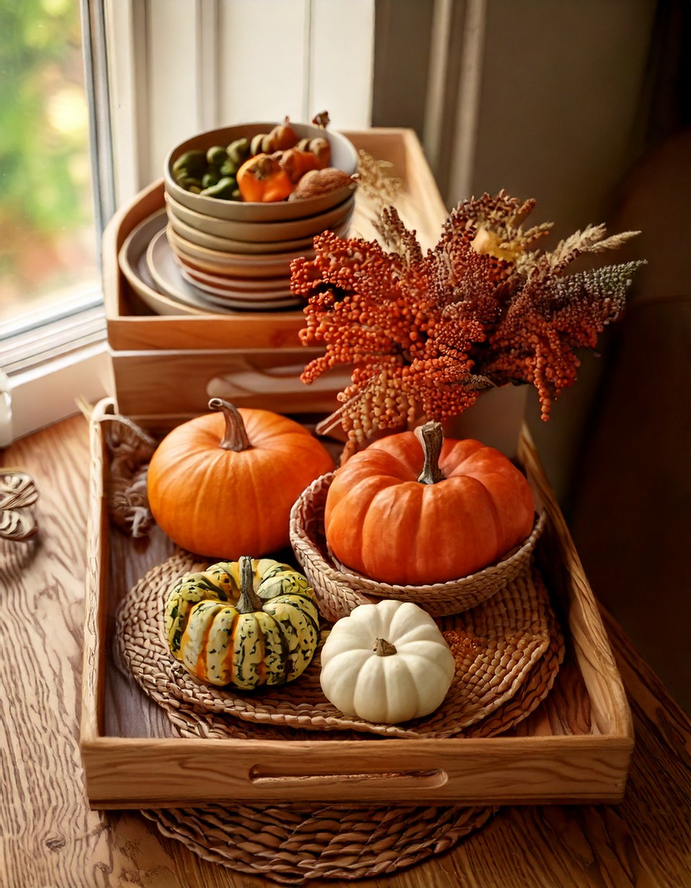 Use Trays to Contain and Style Seasonal Decor