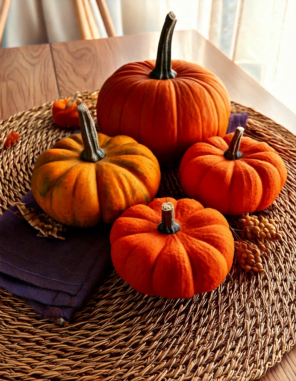 Velvet Pumpkins on a Woven Placemats