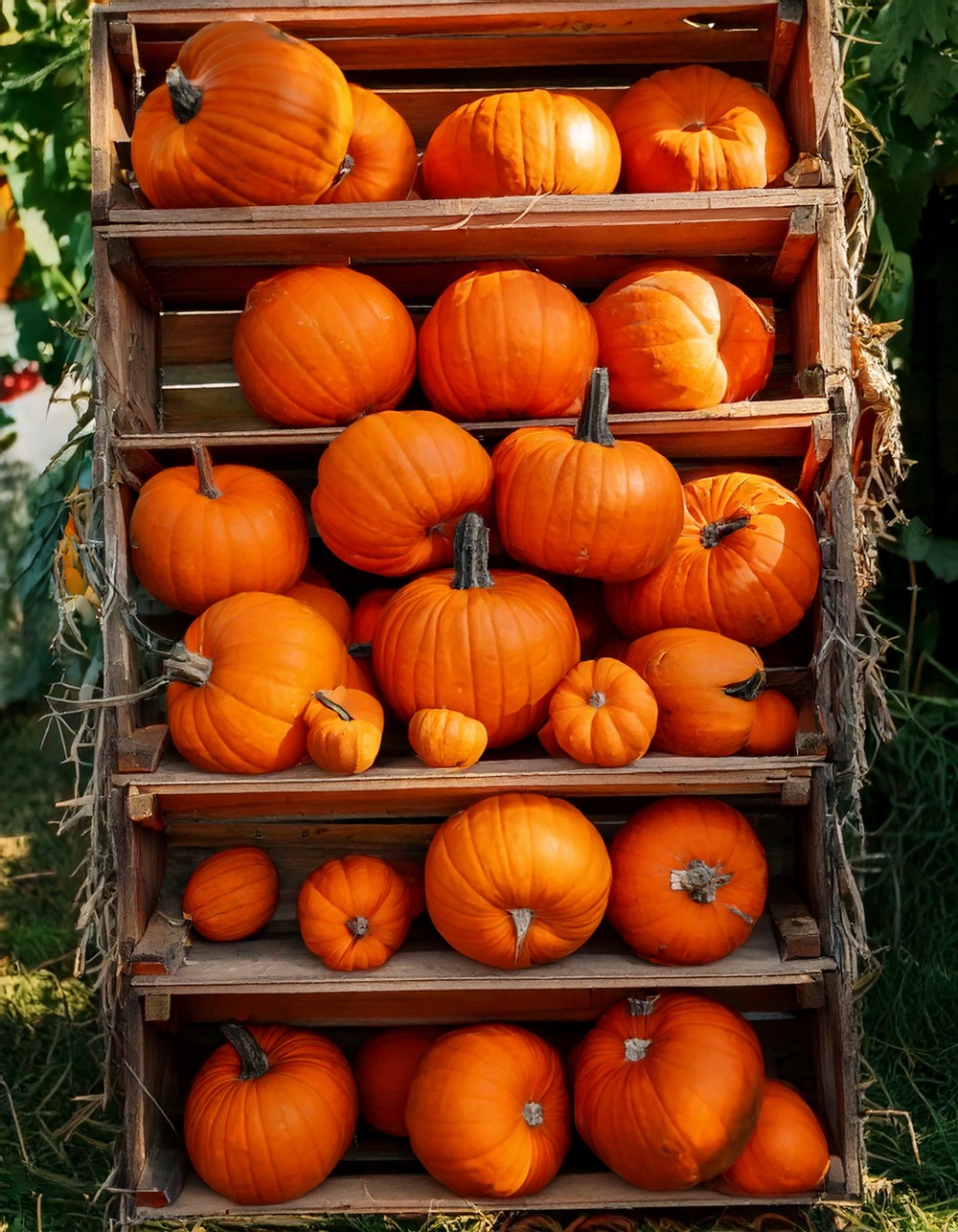 Vertical Crate Display with Mini Pumpkins