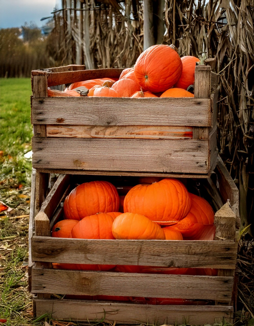 Weathered Wooden Crates for Pumpkin Storage