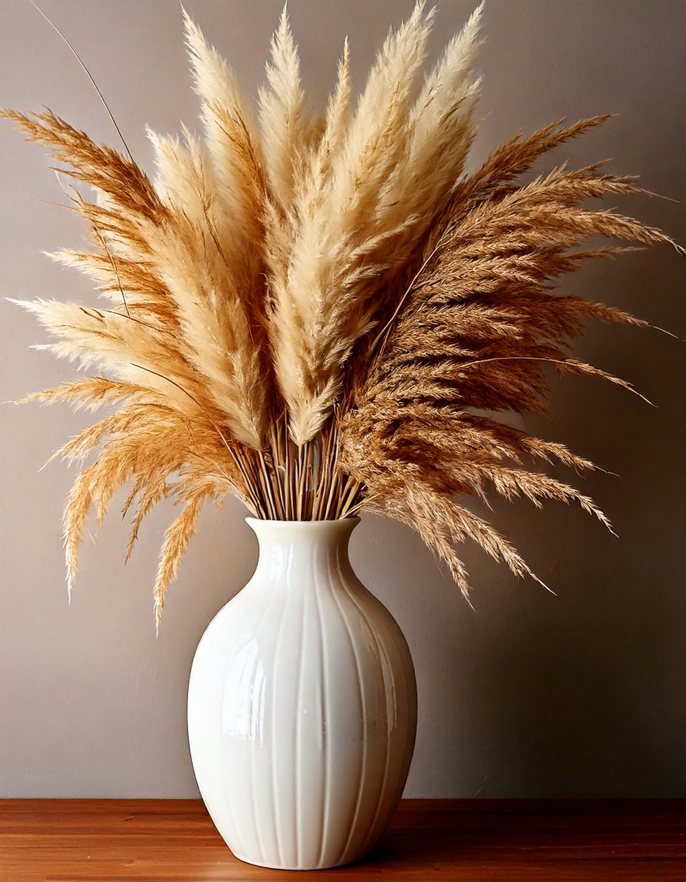 White Ceramic Vase with Dried Pampas Grass
