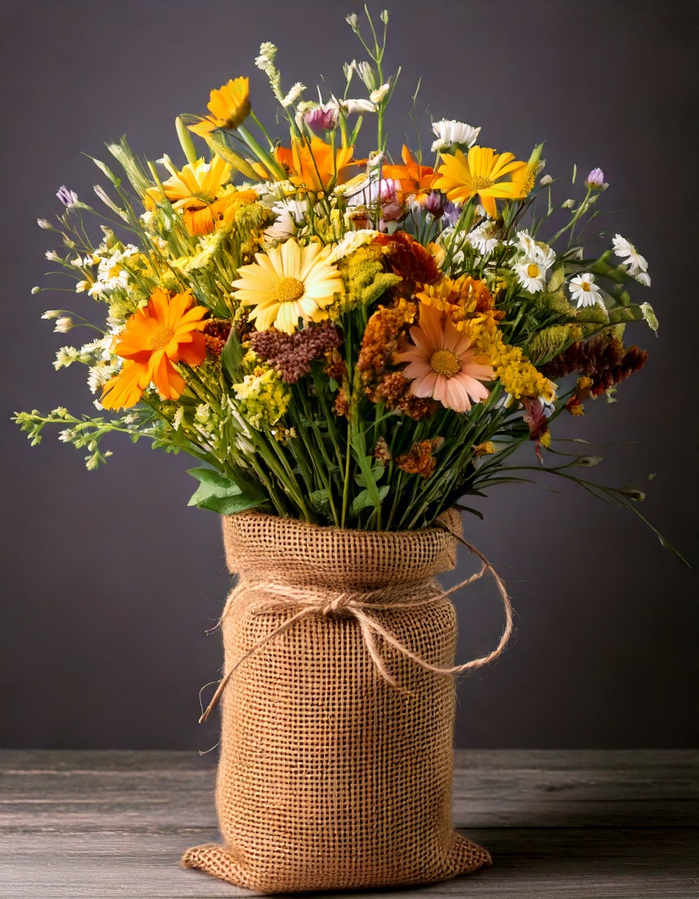 Wildflower Bundle in a Wrapped Burlap Vase