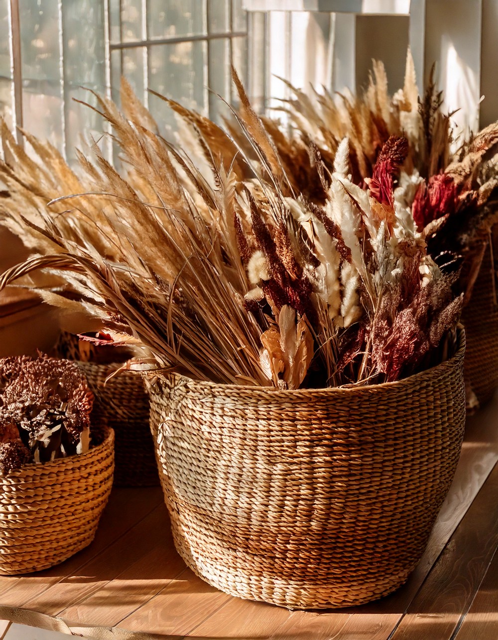 Woven Baskets Filled with Dried Florals