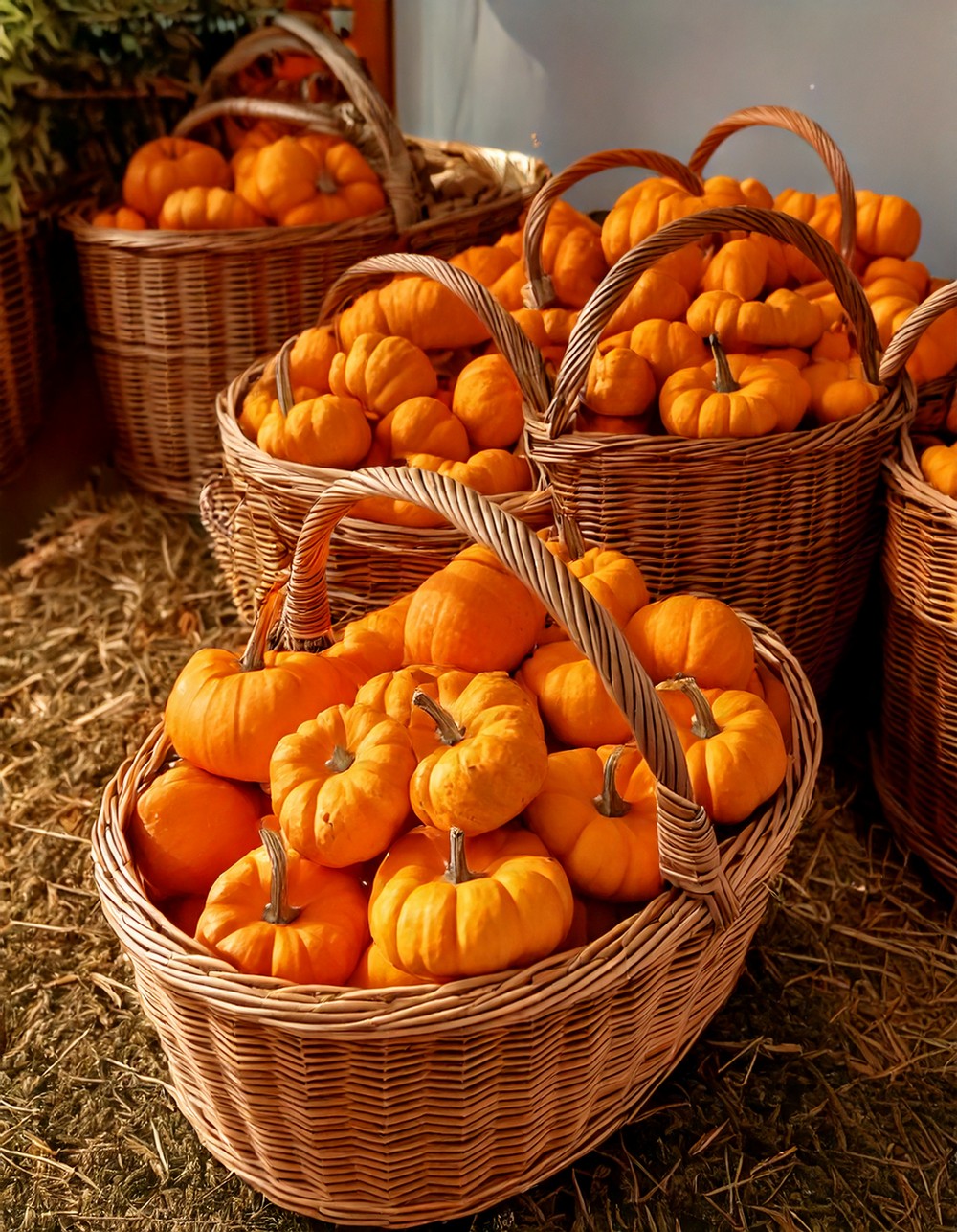 Woven Baskets Filled with Mini Pumpkins