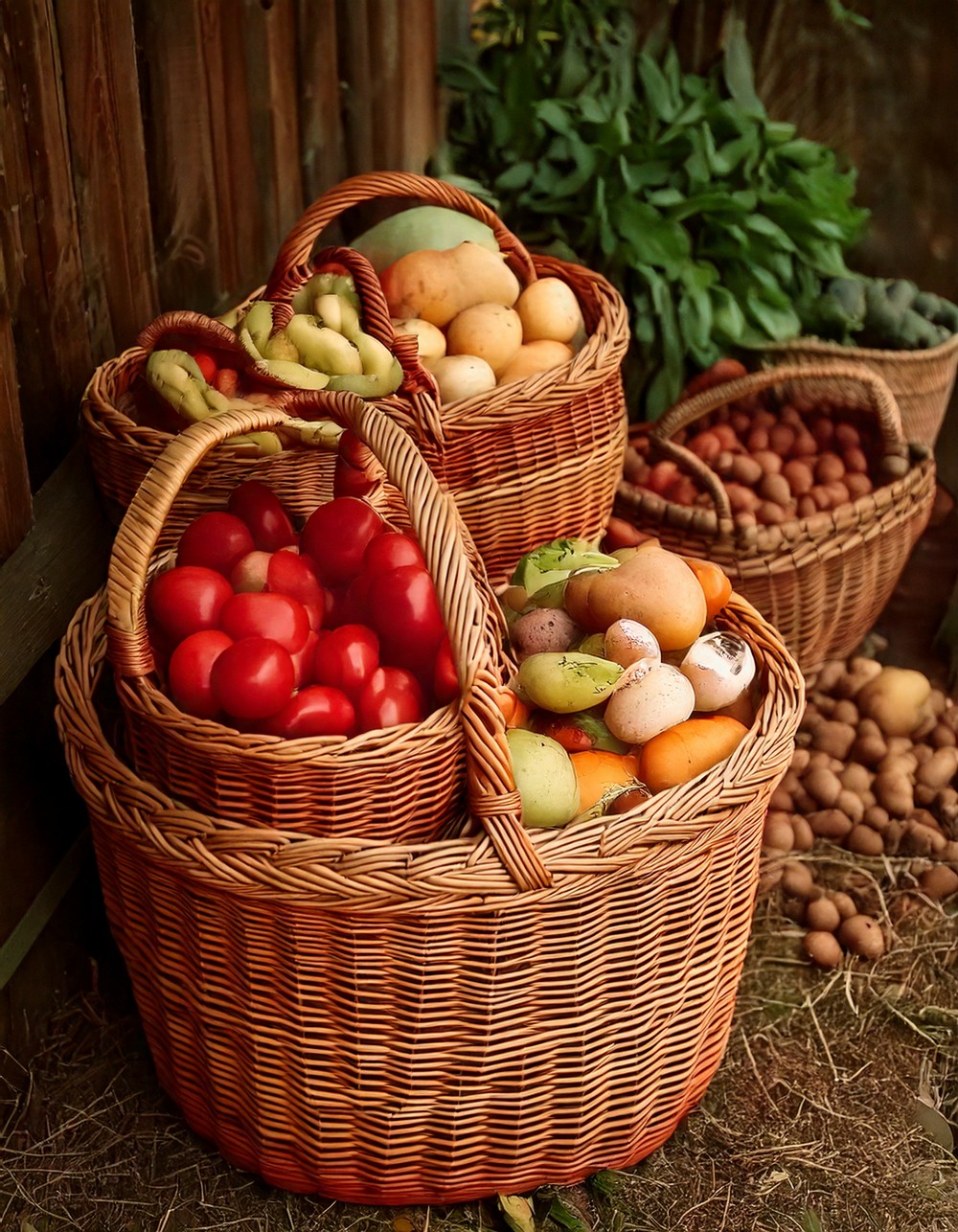 Woven Baskets Filled with Seasonal Produce