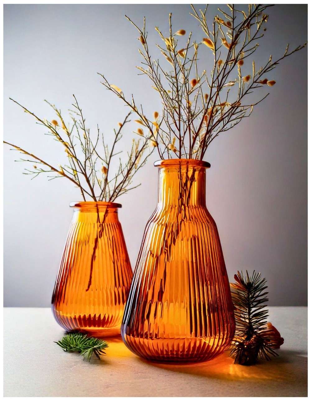 Amber Glass Vases with Branches