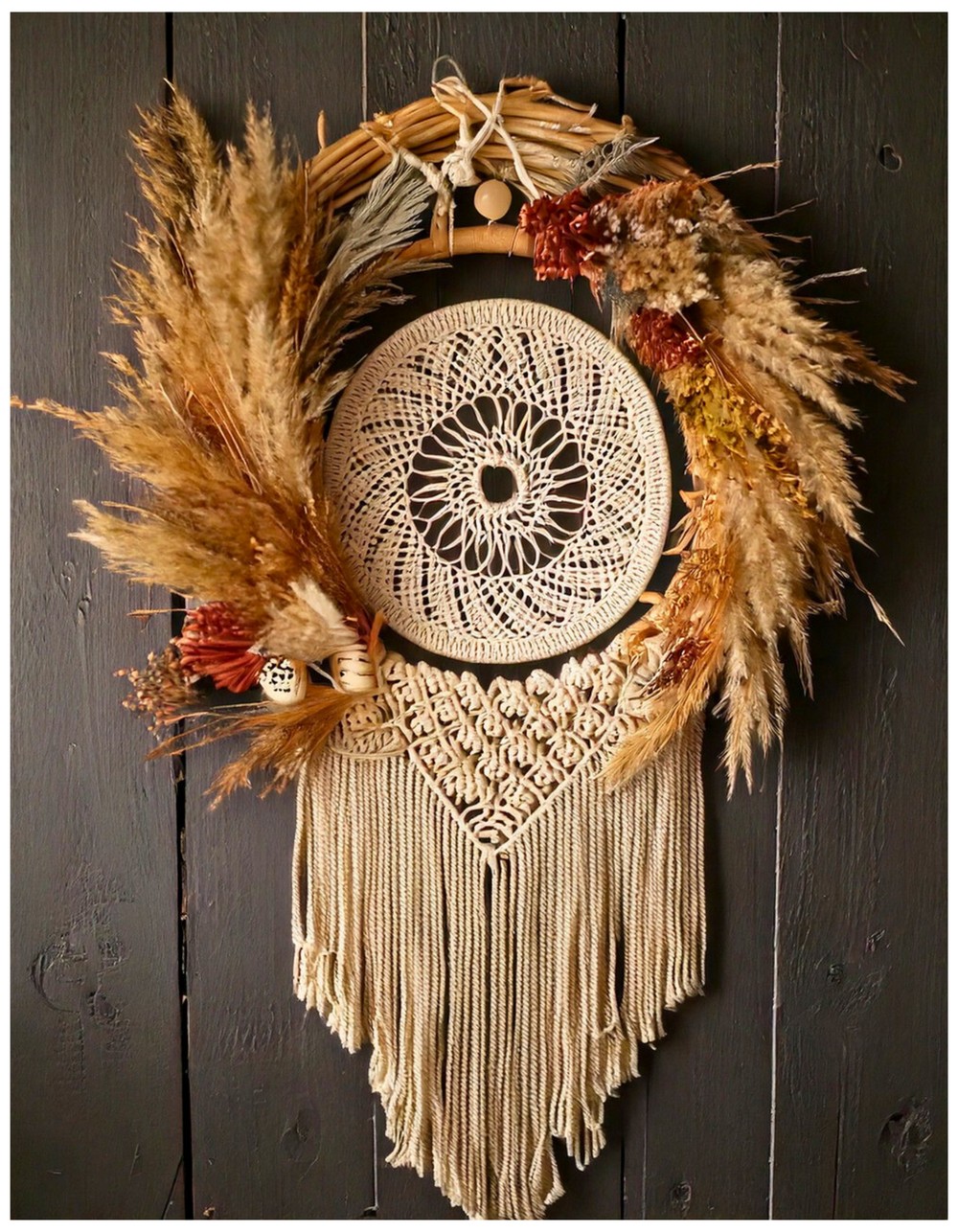 Boho Macramé And Dried Flower Wreath