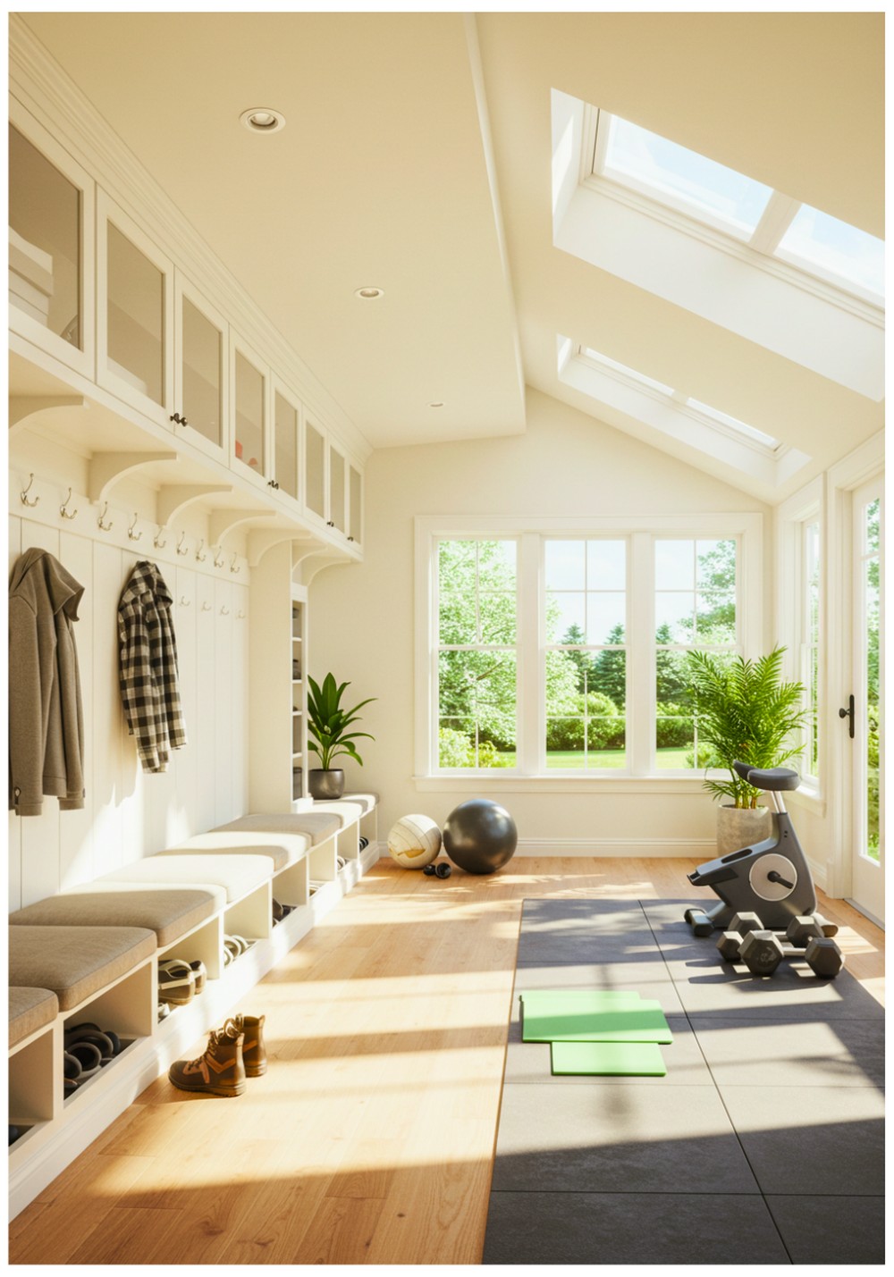 Bright and Airy Mudroom Gym Combos with Natural Light