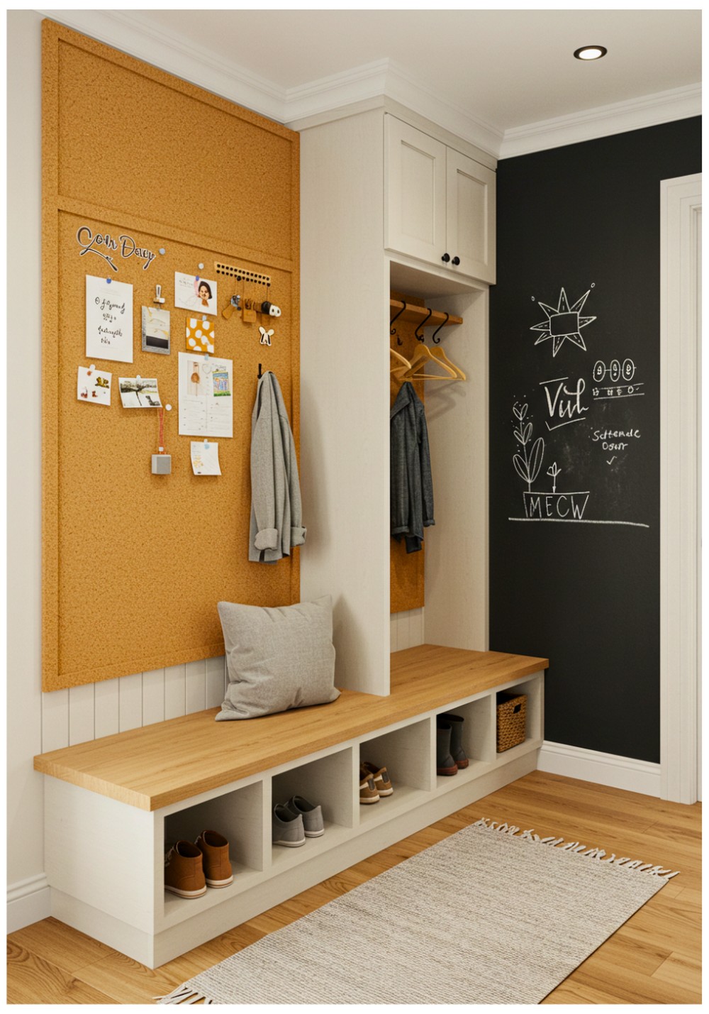 Chalkboard and Bulletin Board Combo for a Versatile Mudroom
