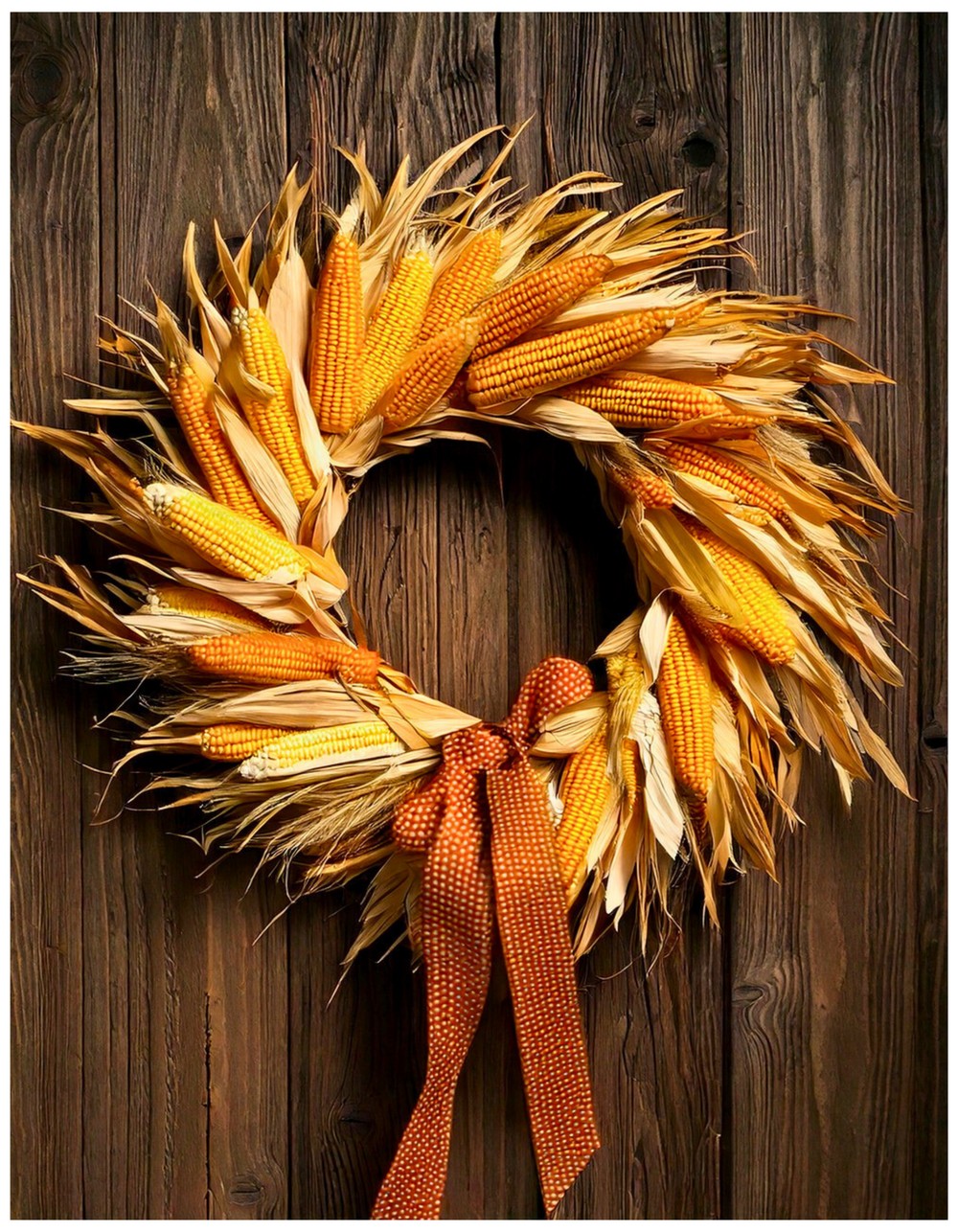 Corn Husk and Ribbon Harvest Wreath
